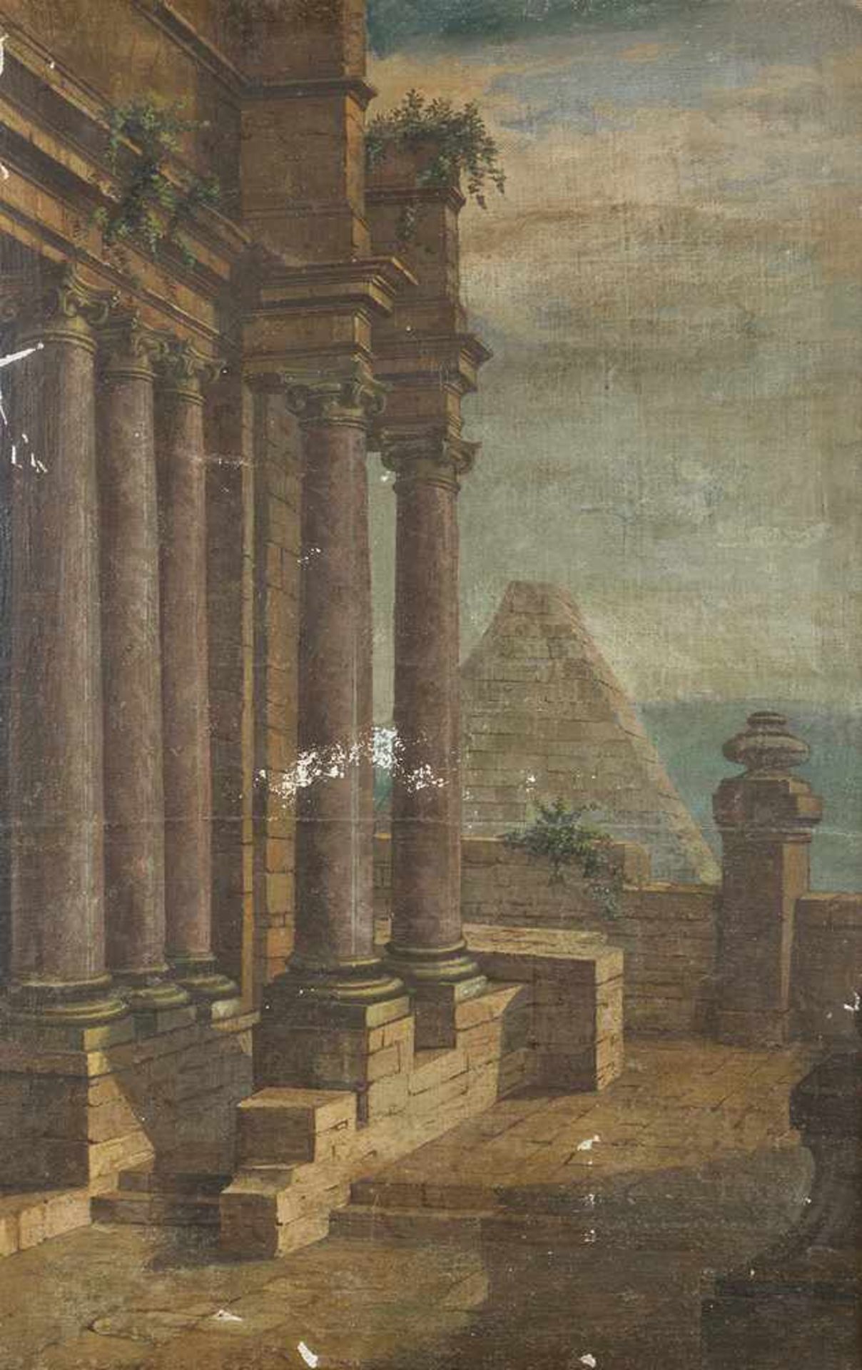 Pietro Capelli (1646-1734)-attributed, Architectural Capricio; oil on canvas, framed.150x90cm- - - - Bild 2 aus 3