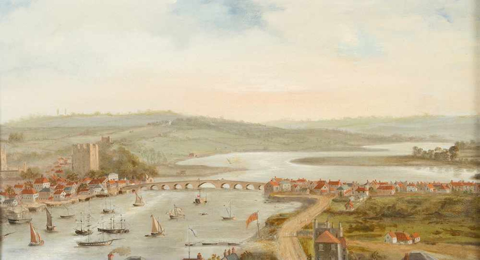 Samuel Scott (1702 – 1772)-attributed, View of the Themse with ships, a bridge and houses; oil on - Bild 2 aus 3