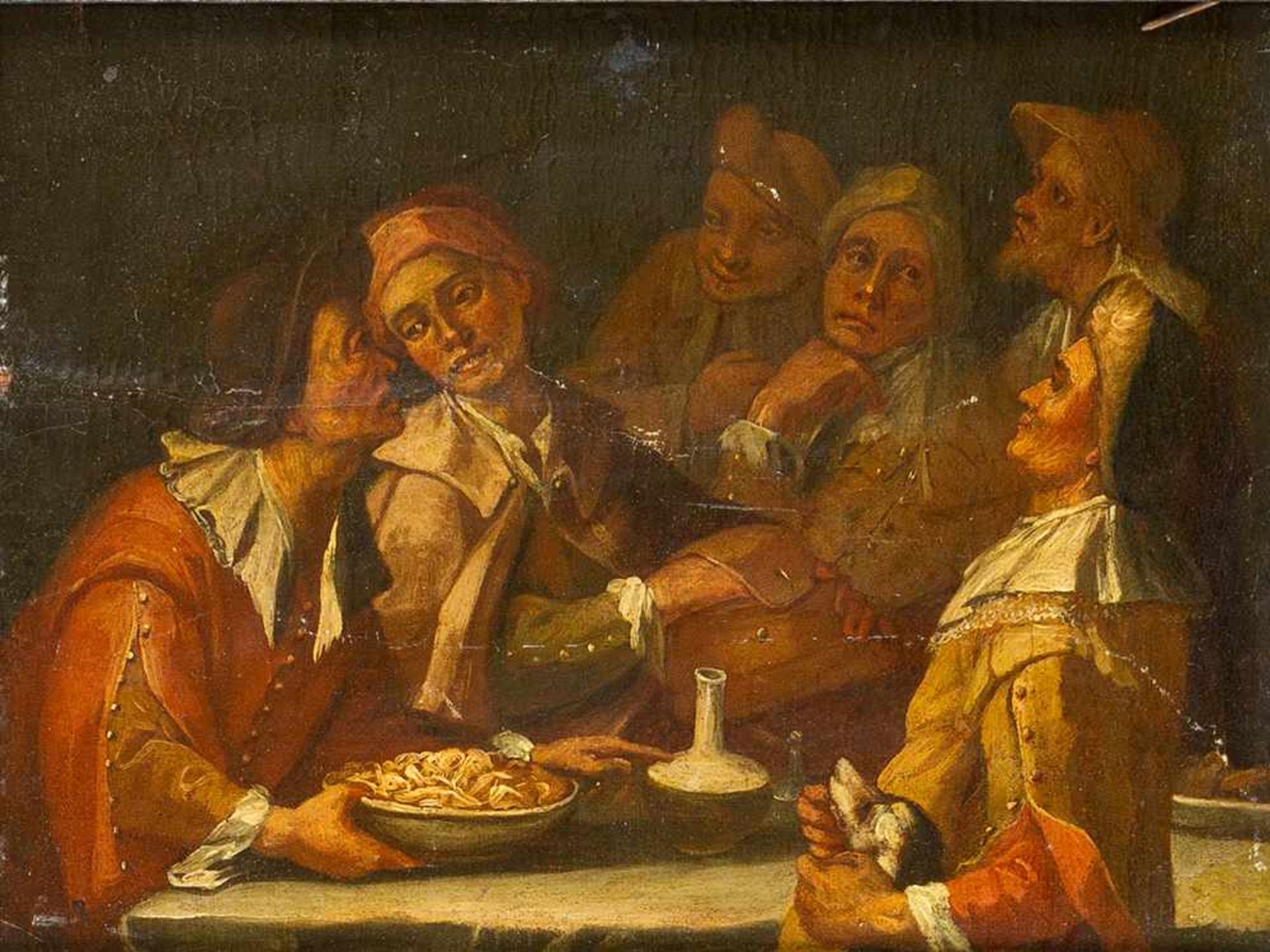 Claude Gillot (1673-1722)-attributed, Pair of Paintings with companies feasting and discussing - Bild 2 aus 3