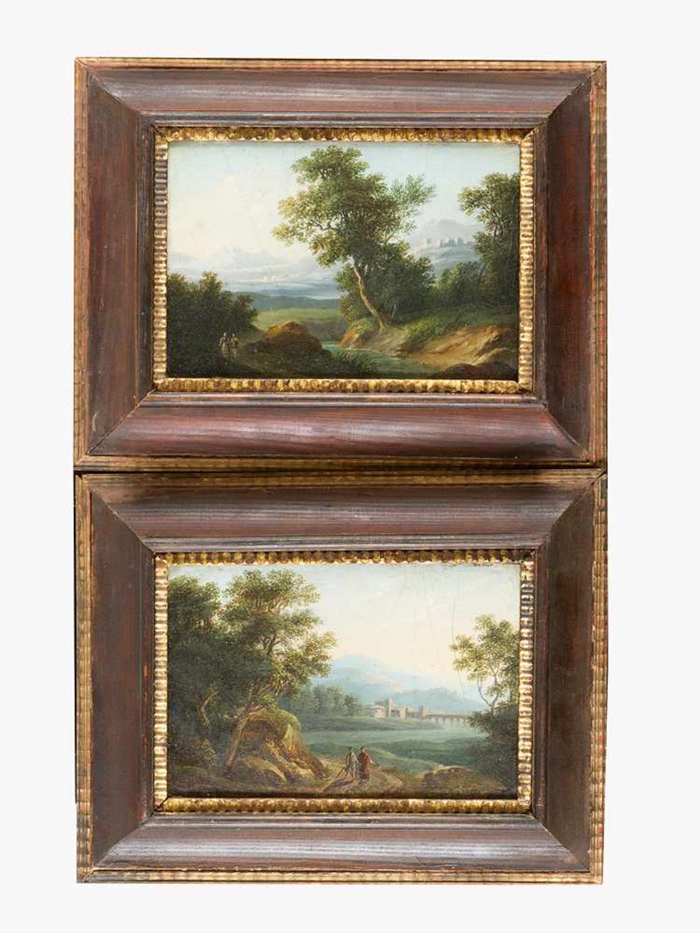 Jan Frans van Bloemen (1662-1749)-attributed, Pair of Italian landscapes; oil on paper, described on