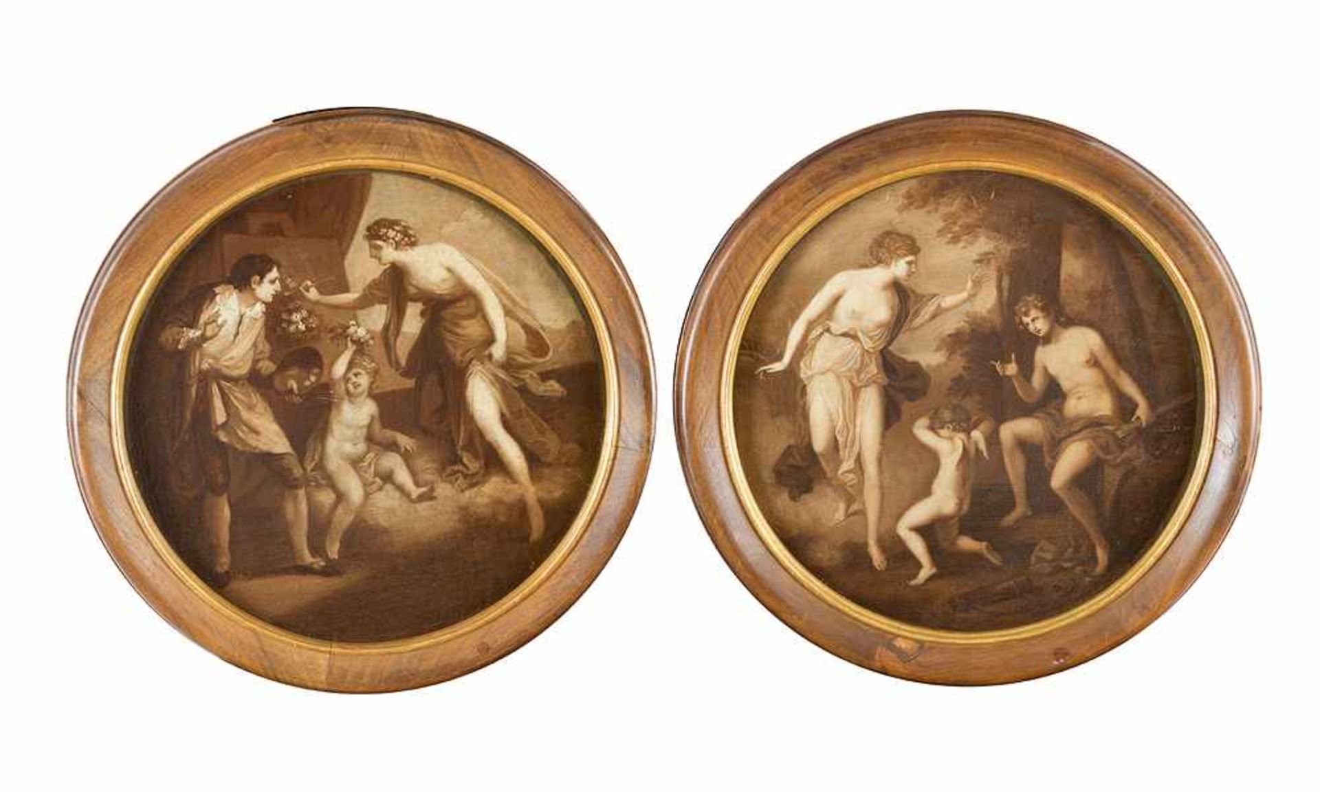 Angelika Kauffmann (1741-1807)–attributed, Pair of Allegories in grisaille technique showing Cupid