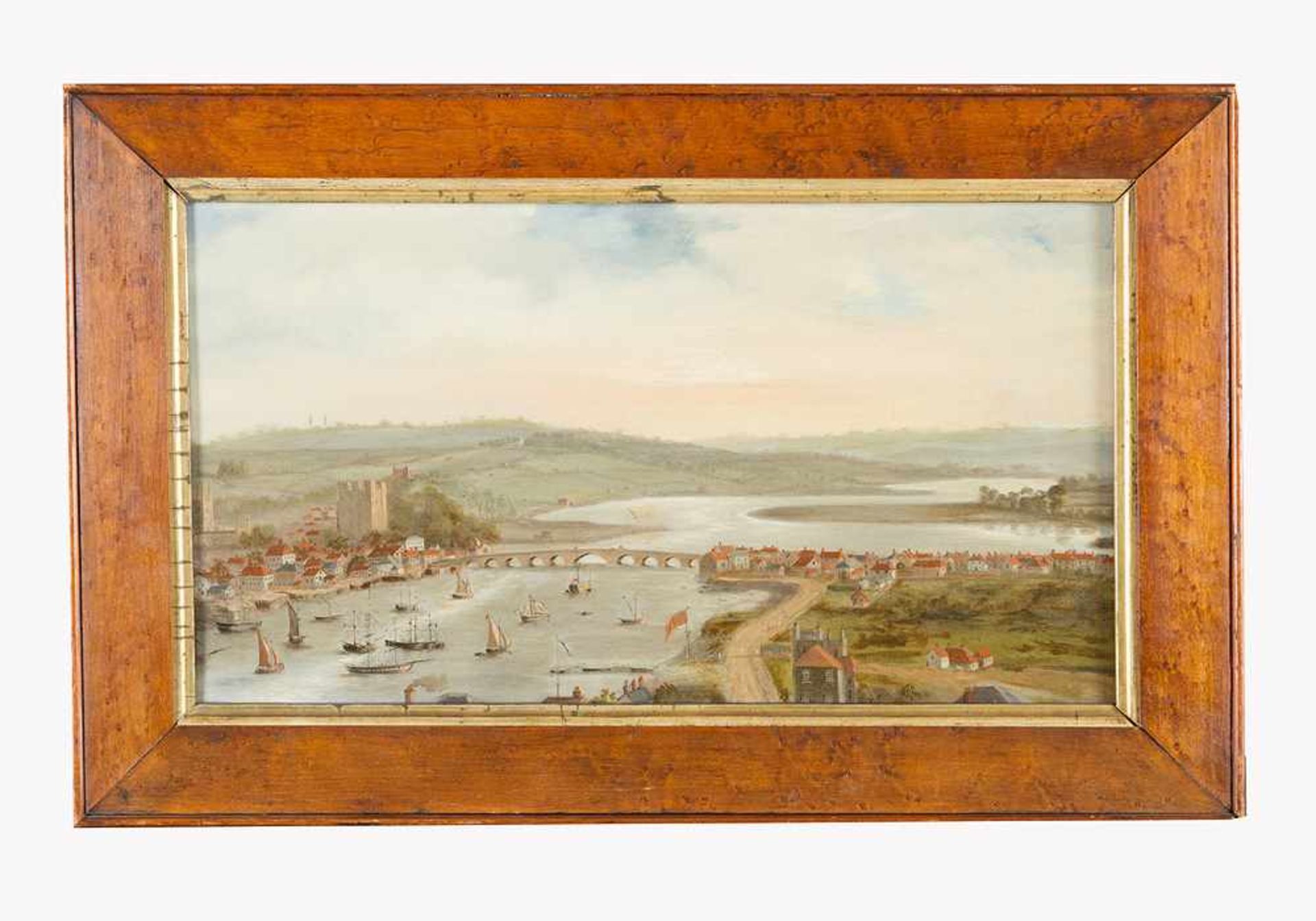 Samuel Scott (1702 – 1772)-attributed, View of the Themse with ships, a bridge and houses; oil on