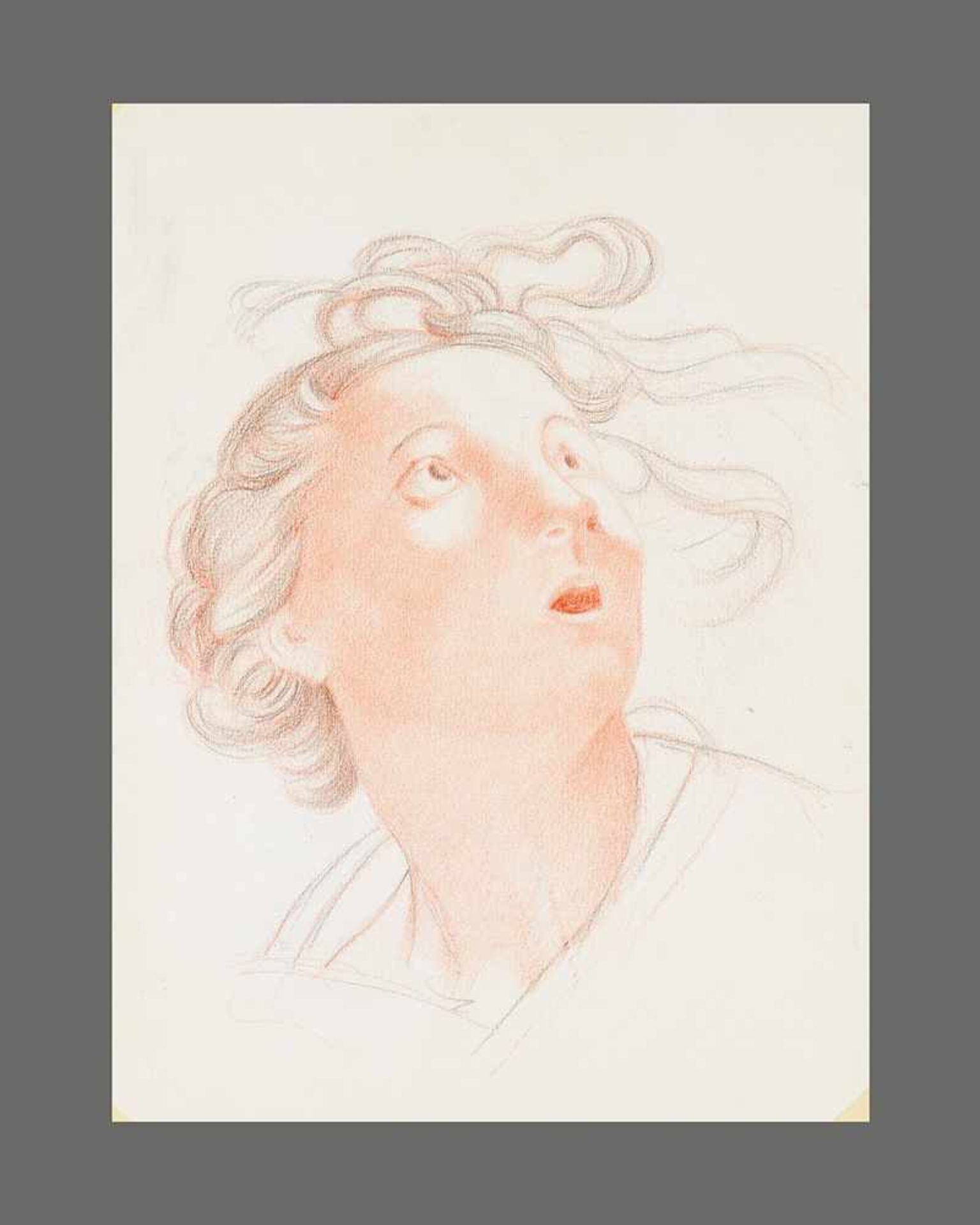 French artist 18th Century, Portrait of a girl, black and red chalk on paper, laid down on paper, in