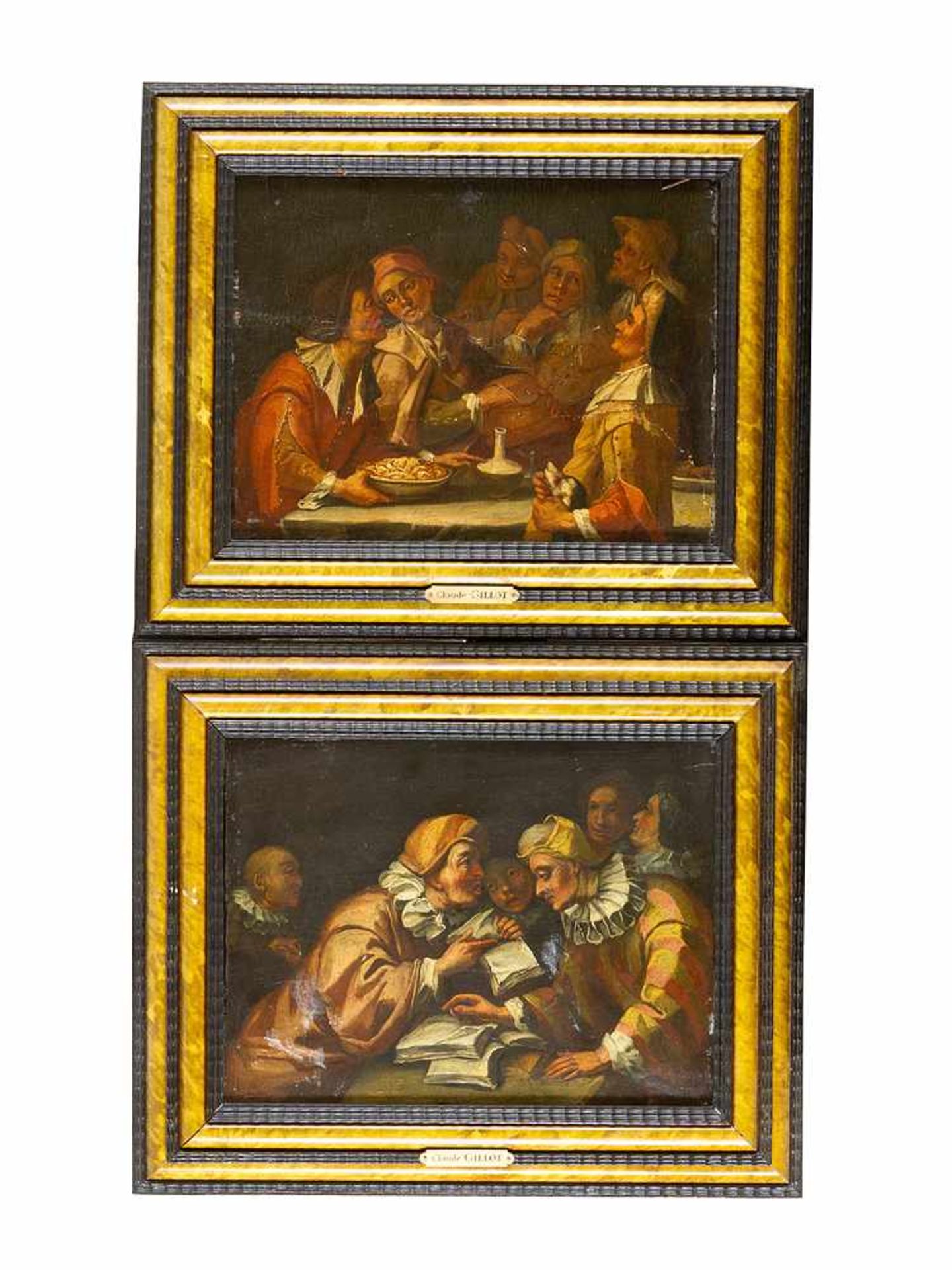 Claude Gillot (1673-1722)-attributed, Pair of Paintings with companies feasting and discussing