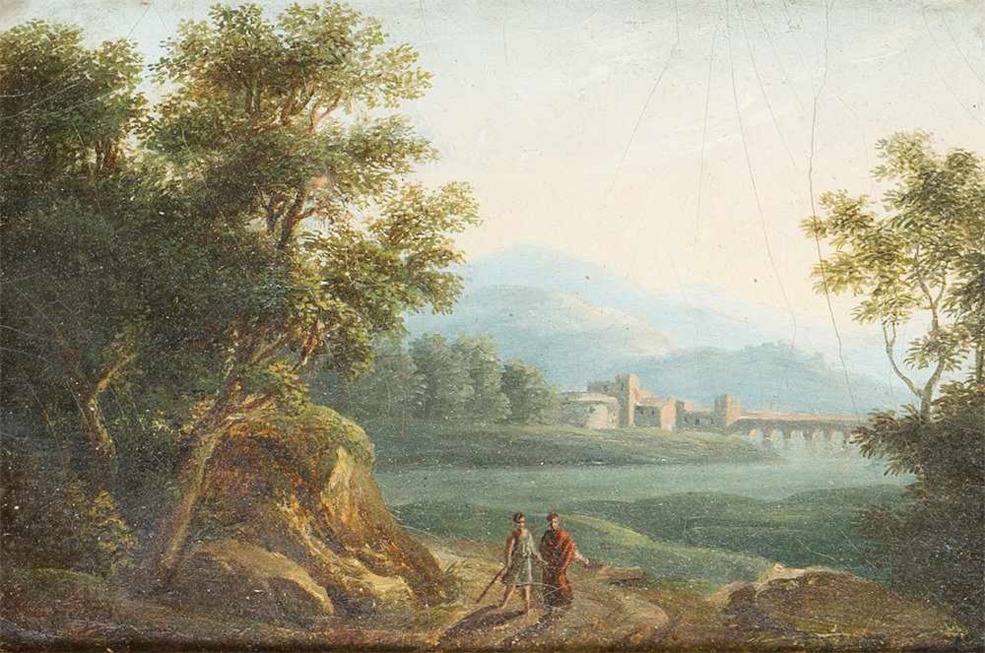 Jan Frans van Bloemen (1662-1749)-attributed, Pair of Italian landscapes; oil on paper, described on - Bild 2 aus 3