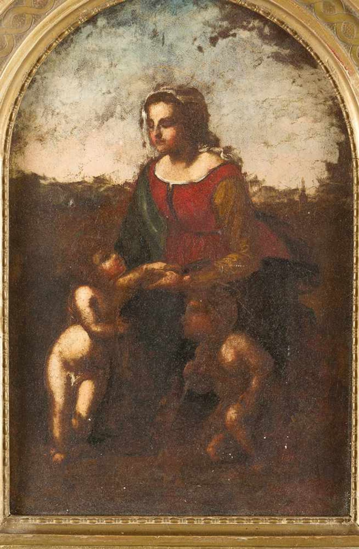 Raphael Sanzio (1483–1520)-after, Madonna with Jesus and Saint John in landscape; oil on metal, - Bild 2 aus 3