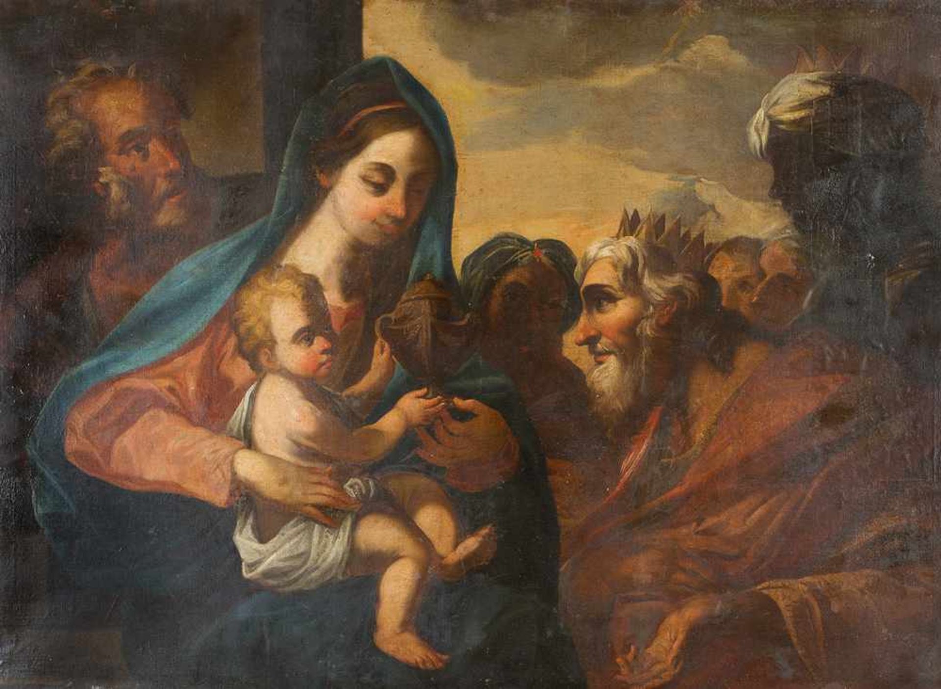 Antonio Zanchi (1631-1722)-attributed, The Holy Family and the Three Kings; oil on canvas. - Bild 2 aus 3