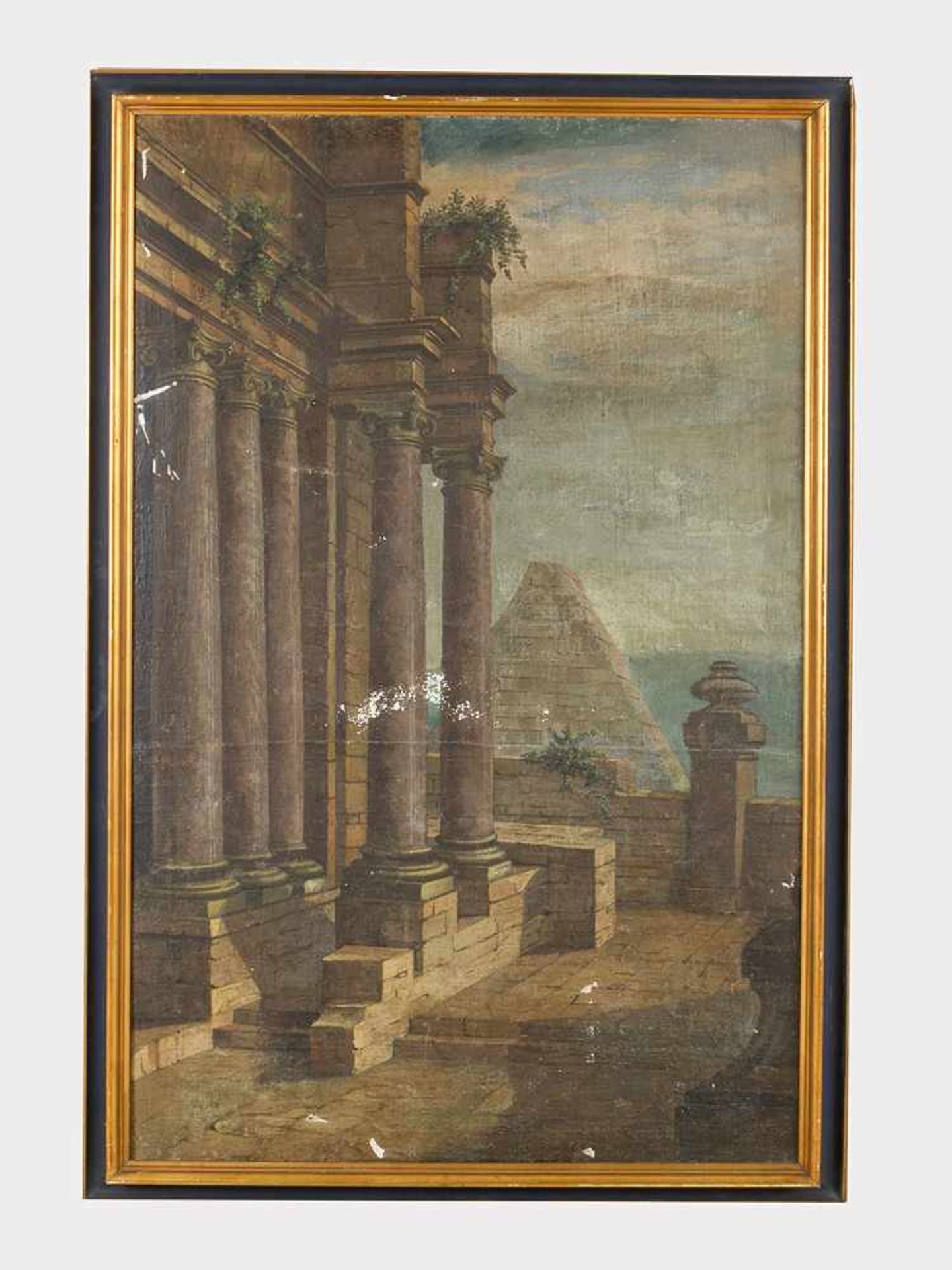 Pietro Capelli (1646-1734)-attributed, Architectural Capricio; oil on canvas, framed.150x90cm- - -