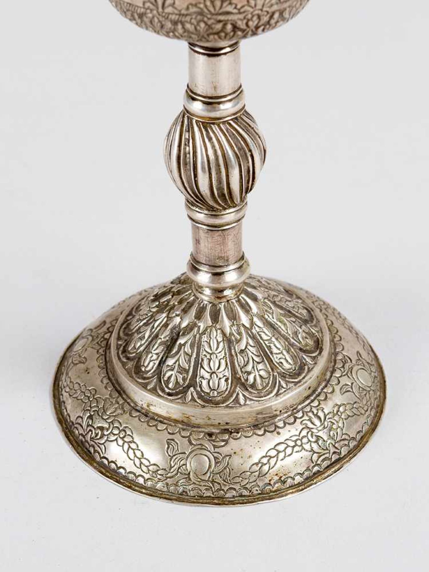 Silver Chalice with round conic baker, on central column,on round base, screw-able, with rich - Bild 3 aus 3