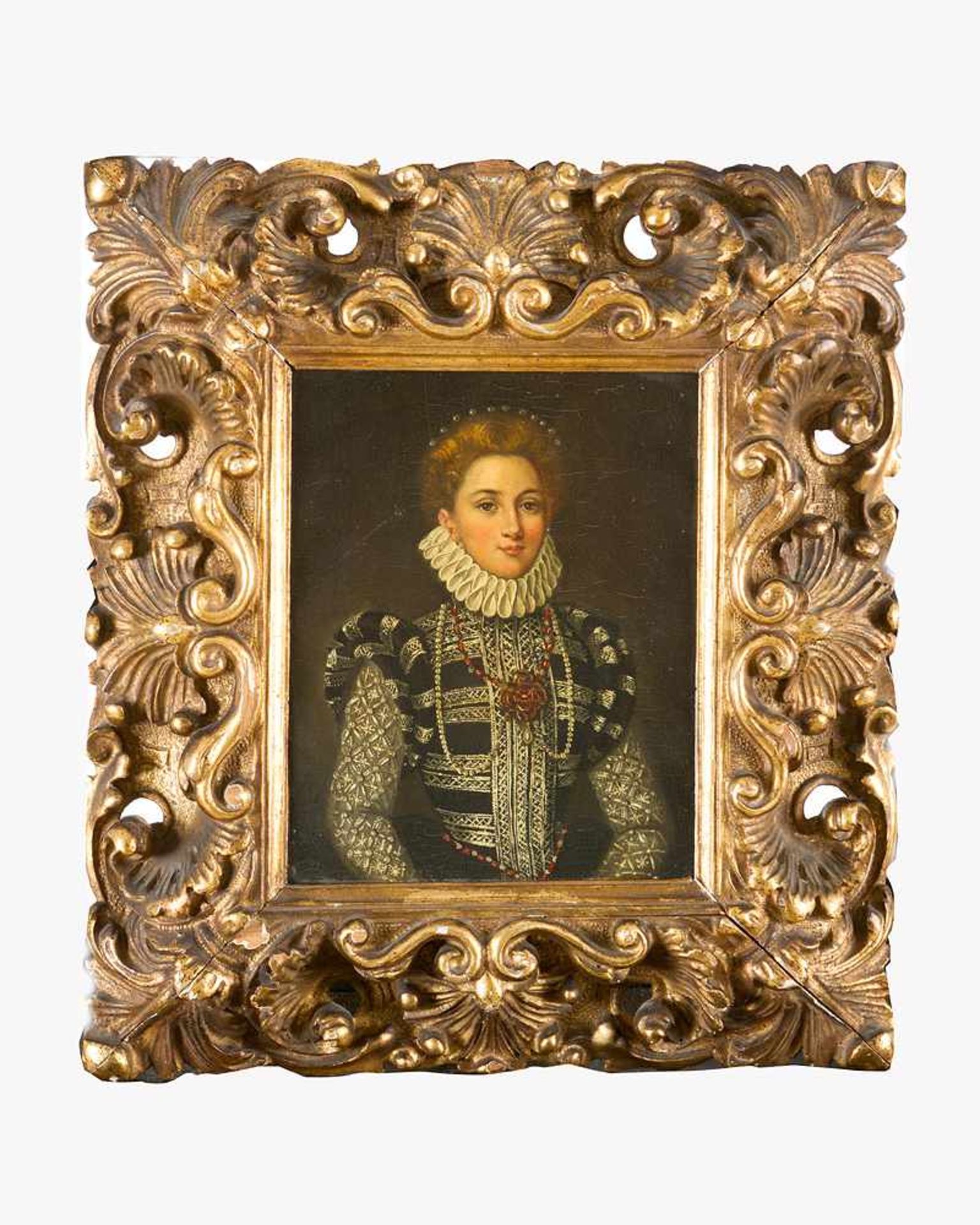 Juan Pantoja de la Cruz (1553-1608)-attributed, Portrait of an aristocratic lady; oil on wooden