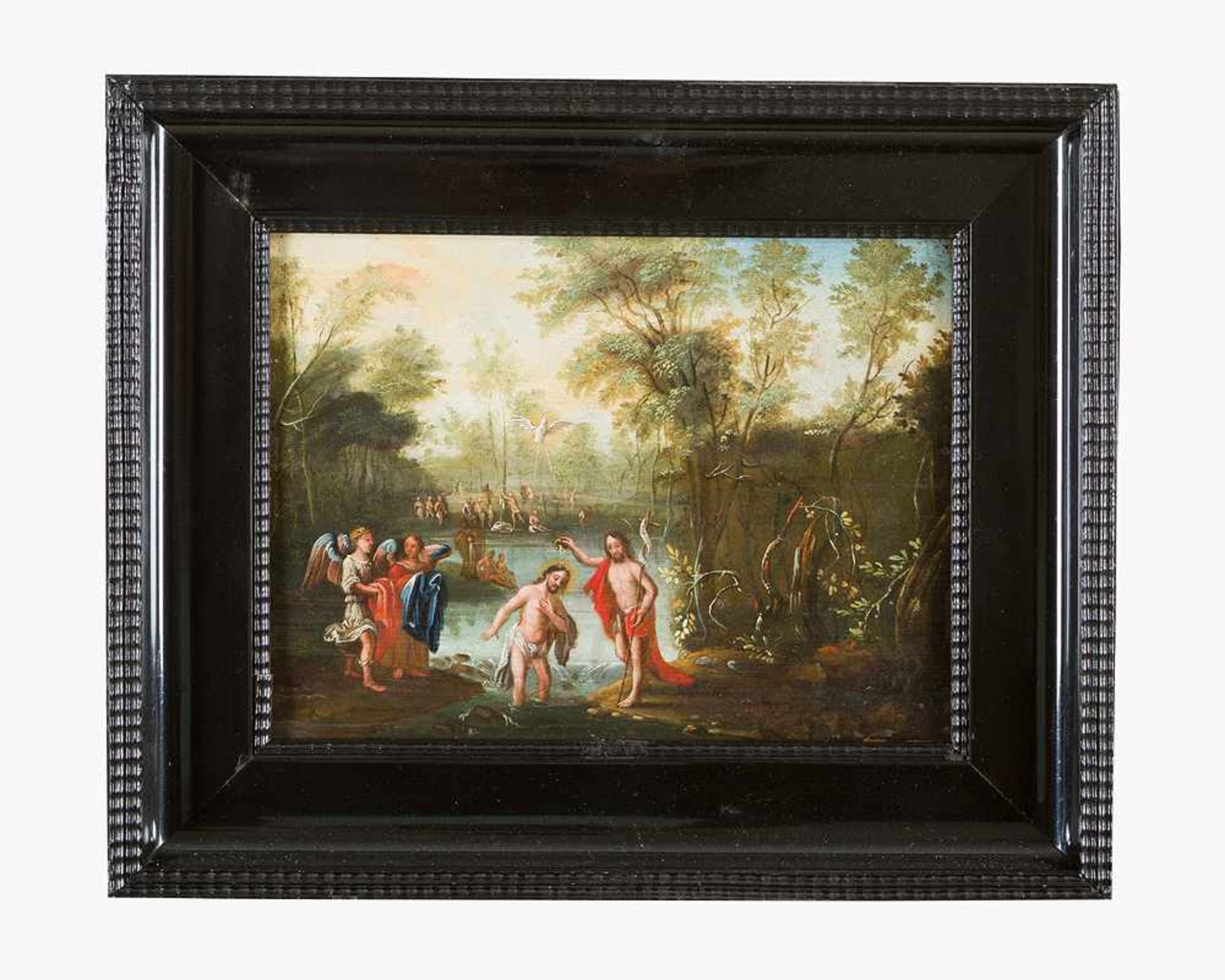 Hans Rottenhammer (1564 – 1625)-circle, The Baptism, oil on wooden panel, framed.24x31cm- - -24.00 %