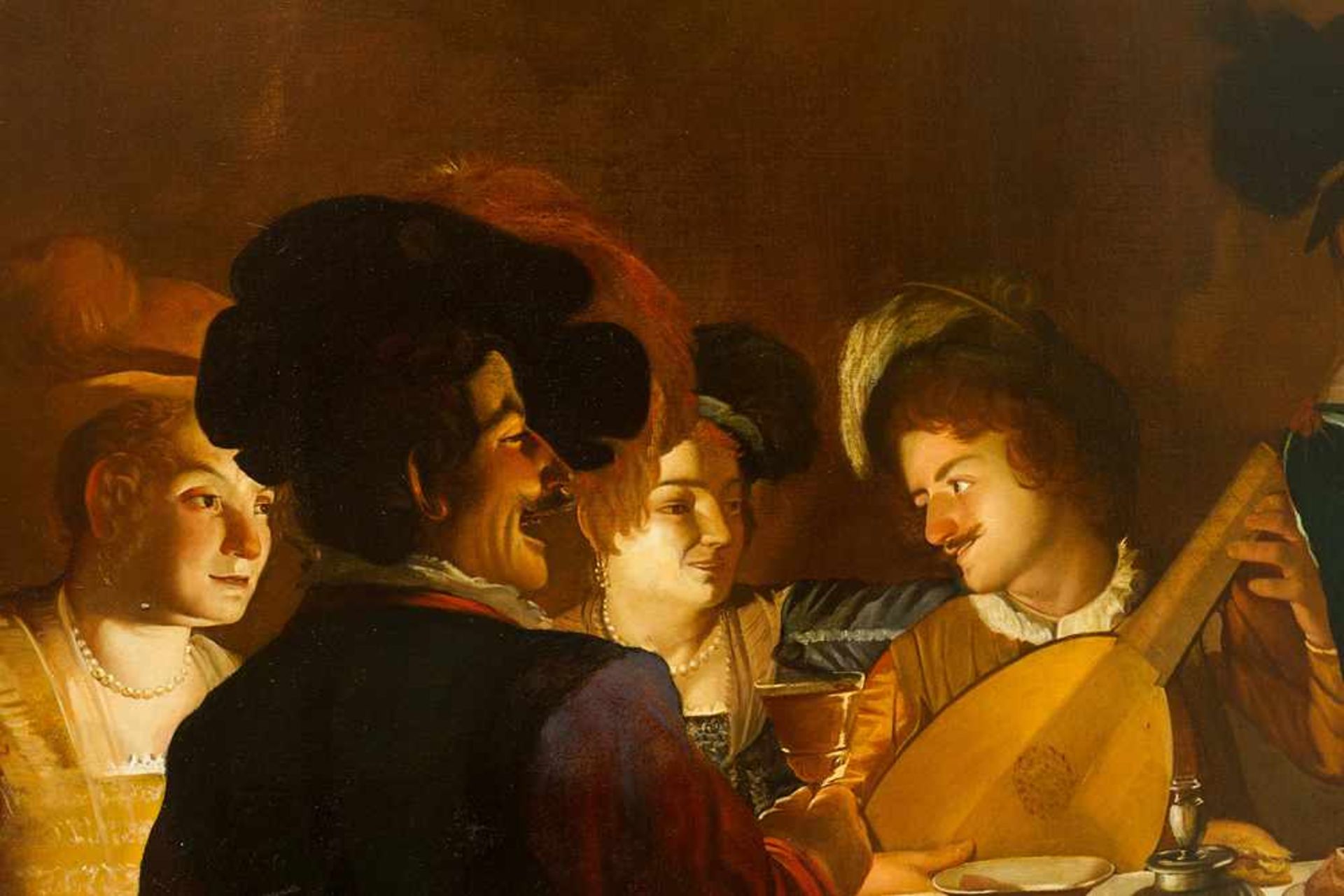 Gerrit Van Honthorst (1592-1656)-studio, Elegant company playing music and feasting at candle light; - Bild 3 aus 3