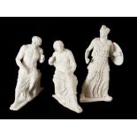 German school 19th Century, Three classical dressed plaster sculptures, in standing and sitting