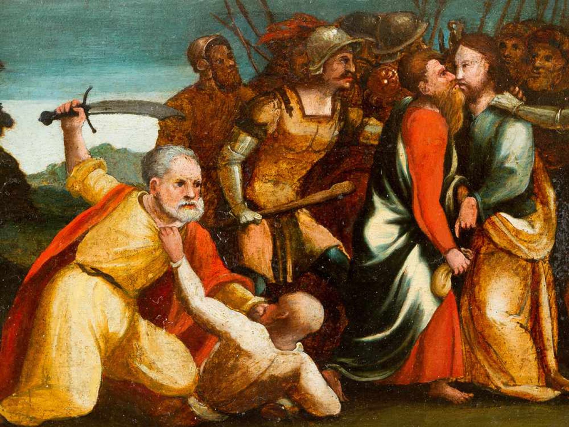 German Sschool 16th Century, The arrest of Jesus; oil on wooden panel, framed. 23x30cm- - -24.00 % - Bild 3 aus 3