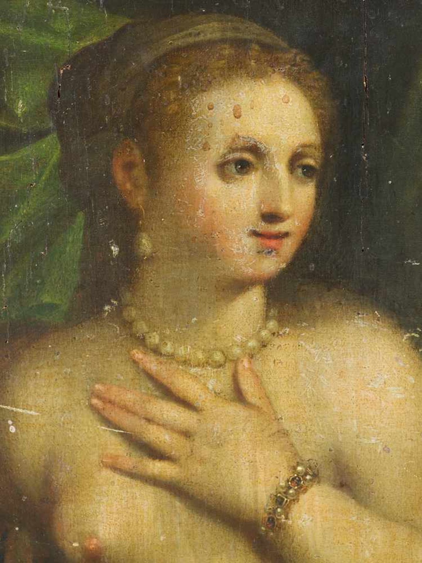 Giacomo Palma il Giovane (1548–1628)-attributed, Venus with Mirror and angel in front of a green - Bild 3 aus 3