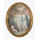 French artist around 1800, Diana with her companions and Cupid; pastel on paper; in mouth blown