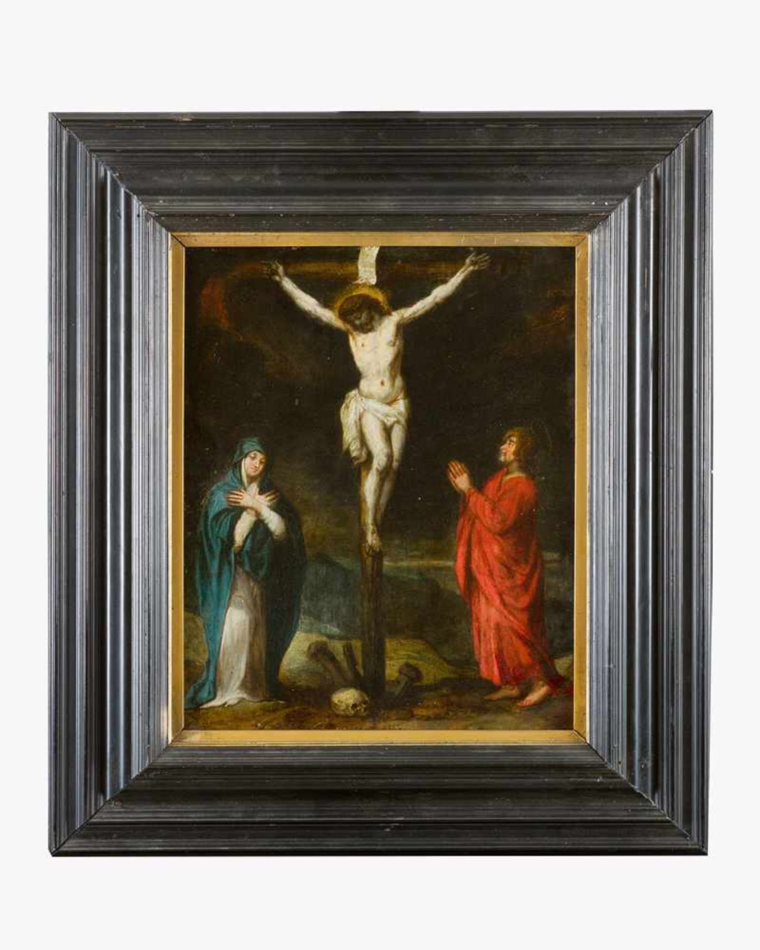 Flemish school around 1600, The Crucifixion; oil on copper, framed.35x27cm- - -24.00 % buyer's