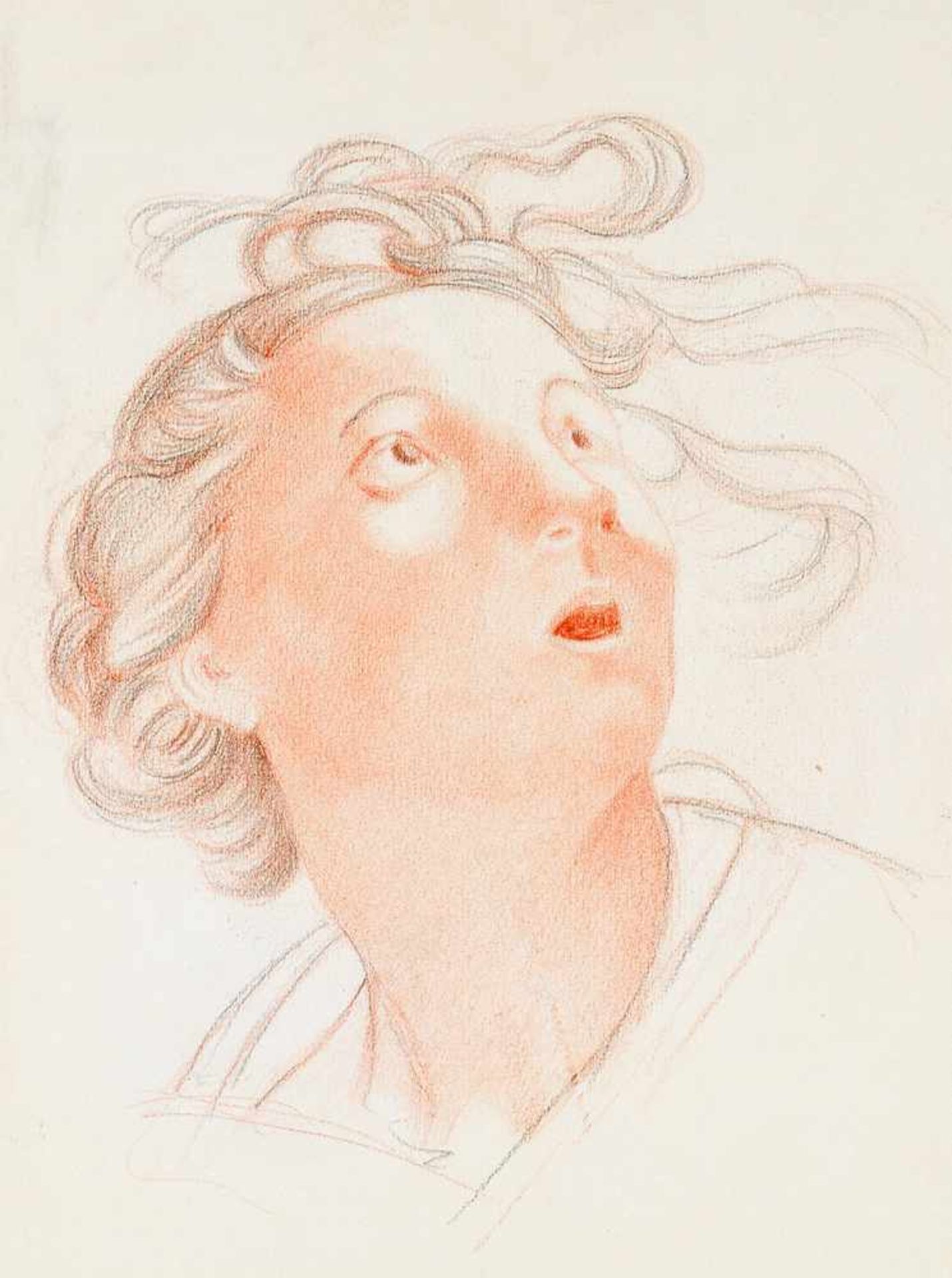 French artist 18th Century, Portrait of a girl, black and red chalk on paper, laid down on paper, in - Bild 2 aus 3