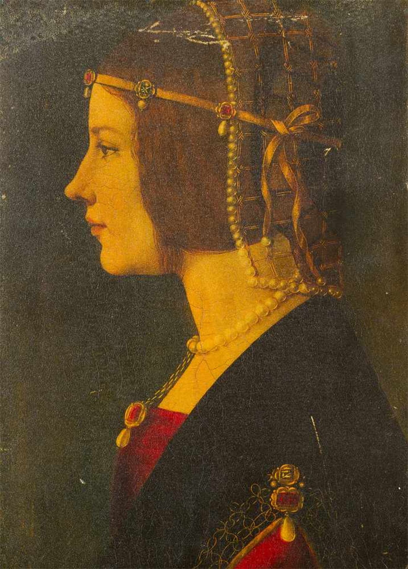 Ambrogio de Predis ( 1455- 1508) – manner, Portrait of Beatrice d’Este (1475-1497) with draped hair, - Bild 2 aus 3