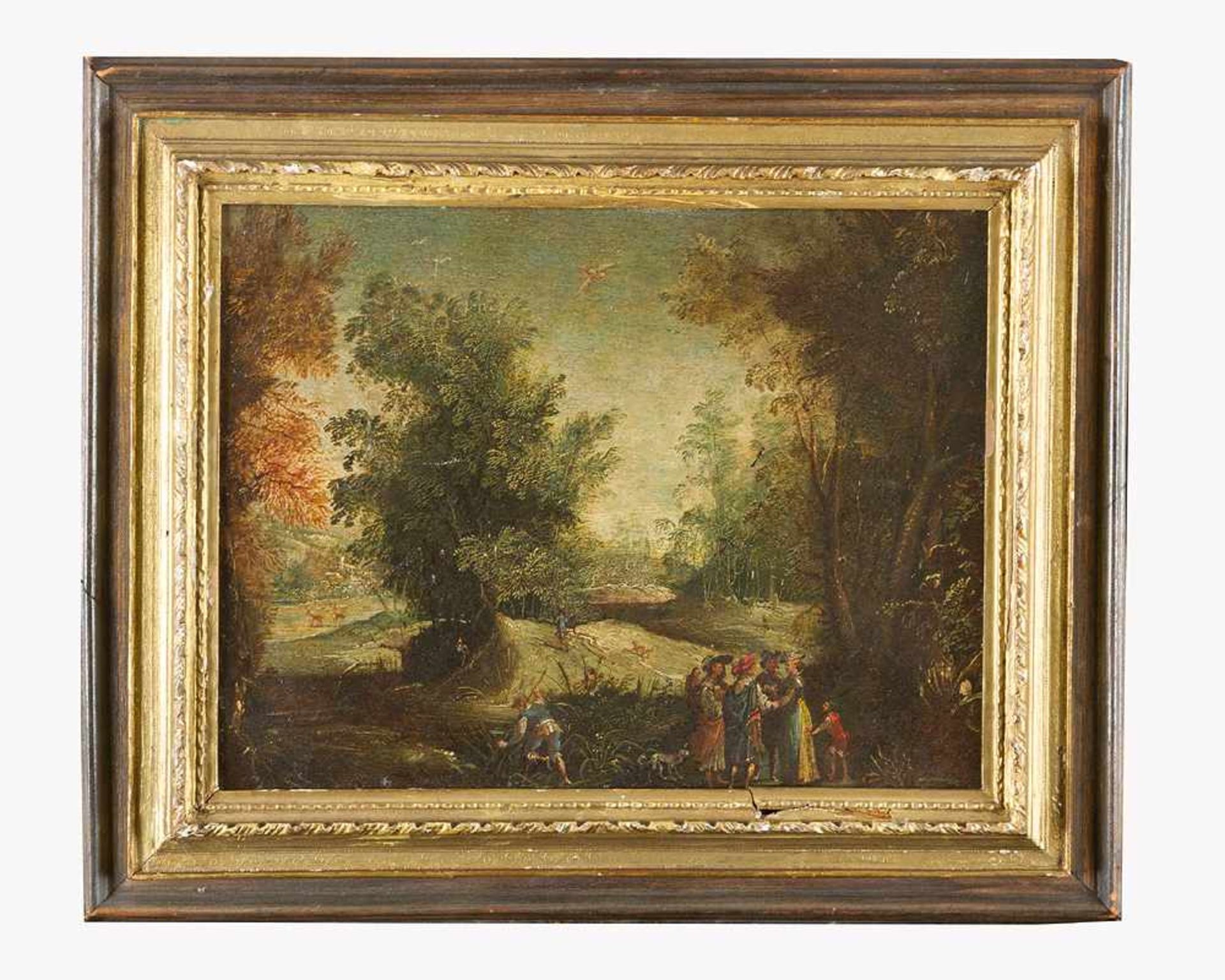 Paul Bril (1553/54-1626)-attributed, Travellers in landscape; oil on copper, on the reverse old