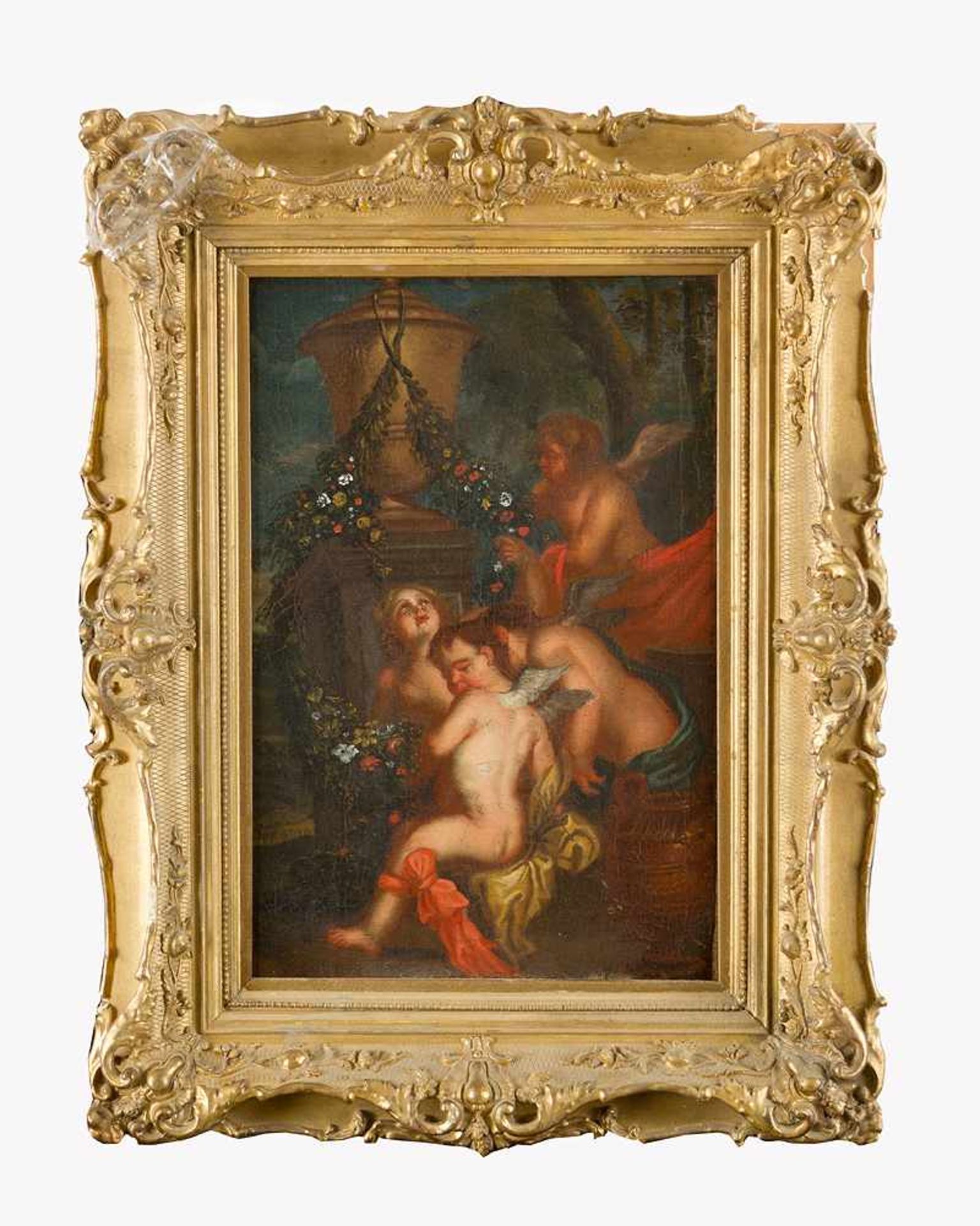 Jacob de Witt (1695-1754), Allegory with angels; oil on canvas, framed; on the reverse old paper