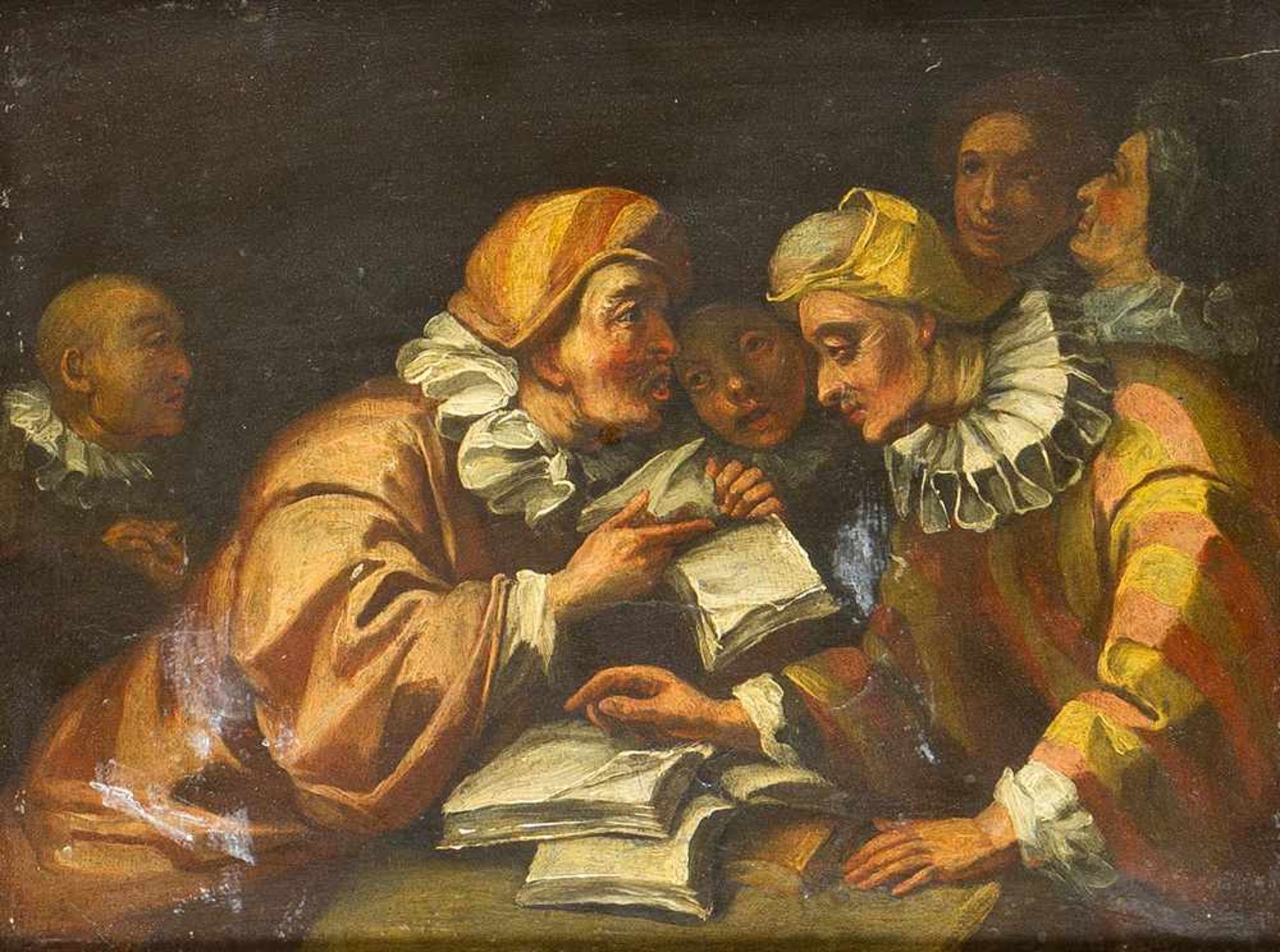 Claude Gillot (1673-1722)-attributed, Pair of Paintings with companies feasting and discussing - Bild 3 aus 3