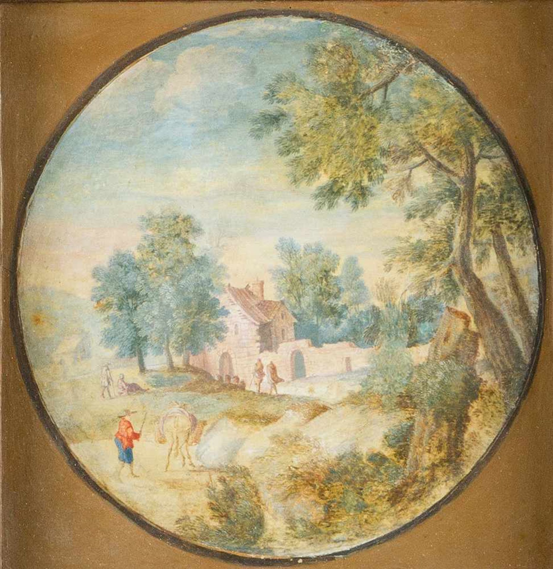 Abraham Rademaker (1676-1735)-attributed, Pair of watercolours on paper, with travellers in - Bild 3 aus 3