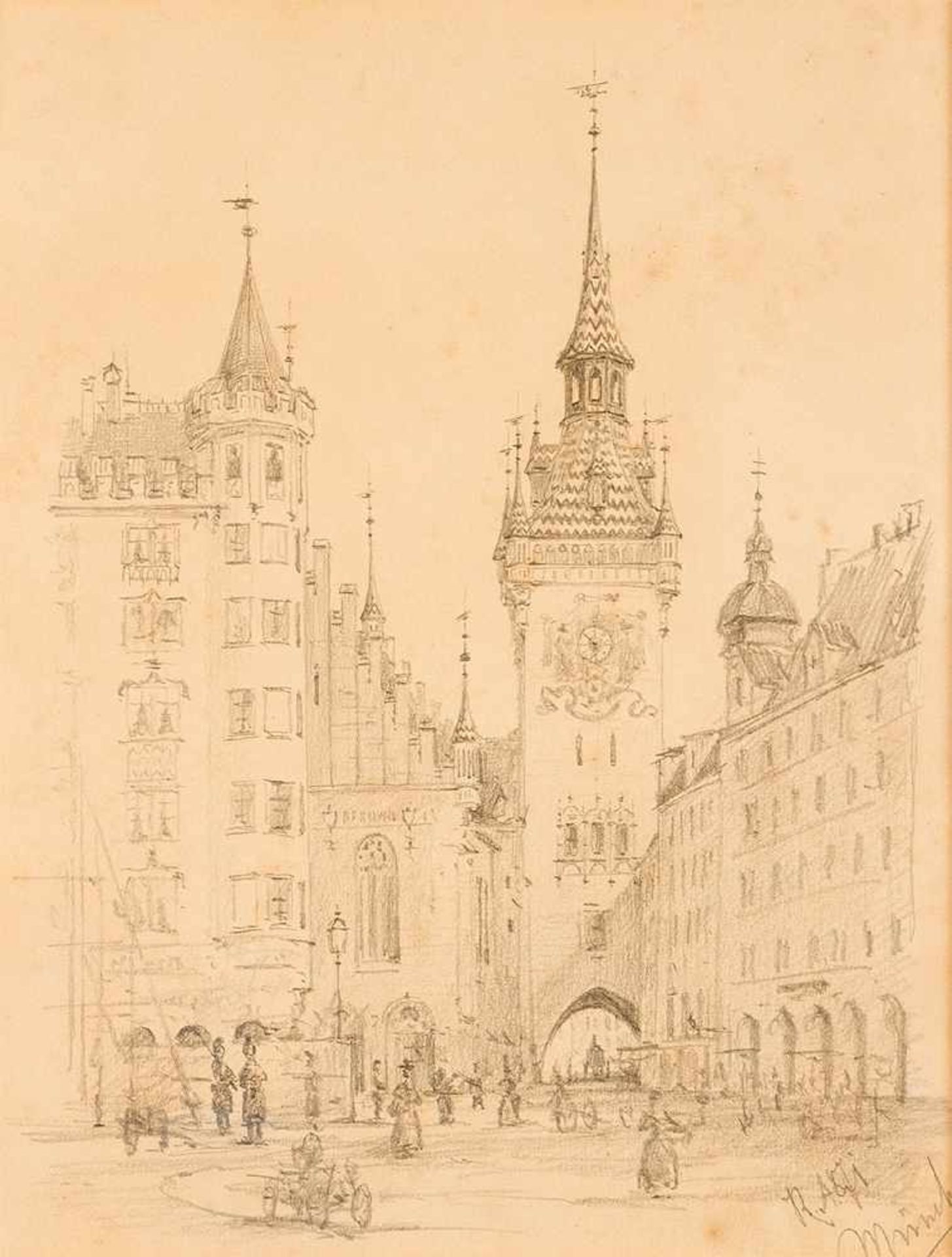 Rudolf Ritter von Alt (1812-1905), Old Town Hall Munich; pencil on paper; signed bottom right and - Bild 2 aus 3