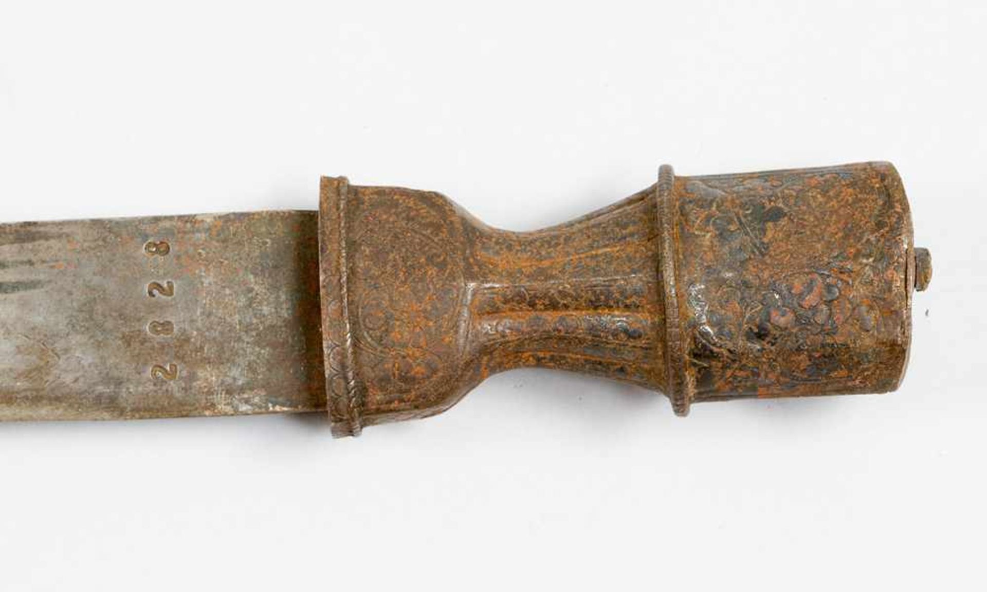 Oriental dagger with fluted and numbered blade; richly decorated metal shaft and handgrip; late 19th - Bild 3 aus 3