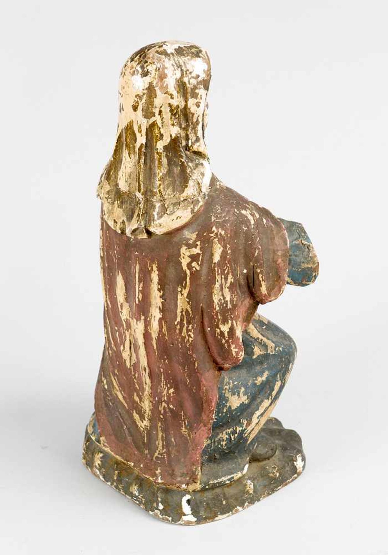 South American sculpture, kneeling Maria; wood carved with original colours; damages: 18th/19th - Bild 3 aus 3