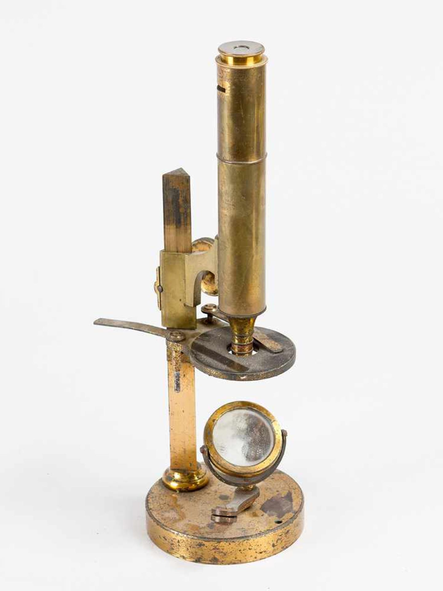 Vienna Microscope, probably by the Plössl Manufacture, gilded and polished brass, adjustable,