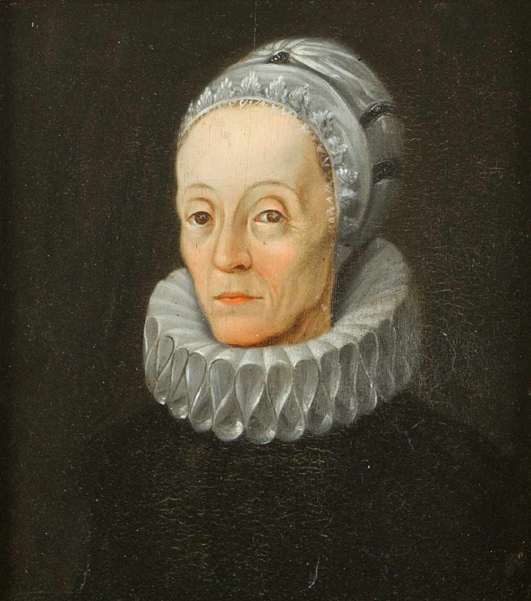 English School 17th Century, Portrait of a lady; oil on wooden panel; monogrammed on the reverse and - Bild 2 aus 3