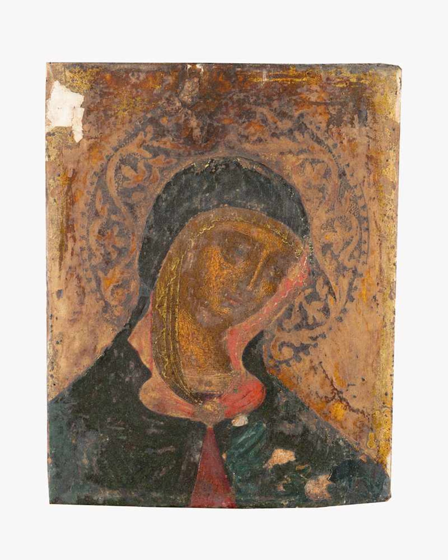 School of Sienna 14/15th Century, Madonna with Halo, tempera on remains of gold-ground on wooden