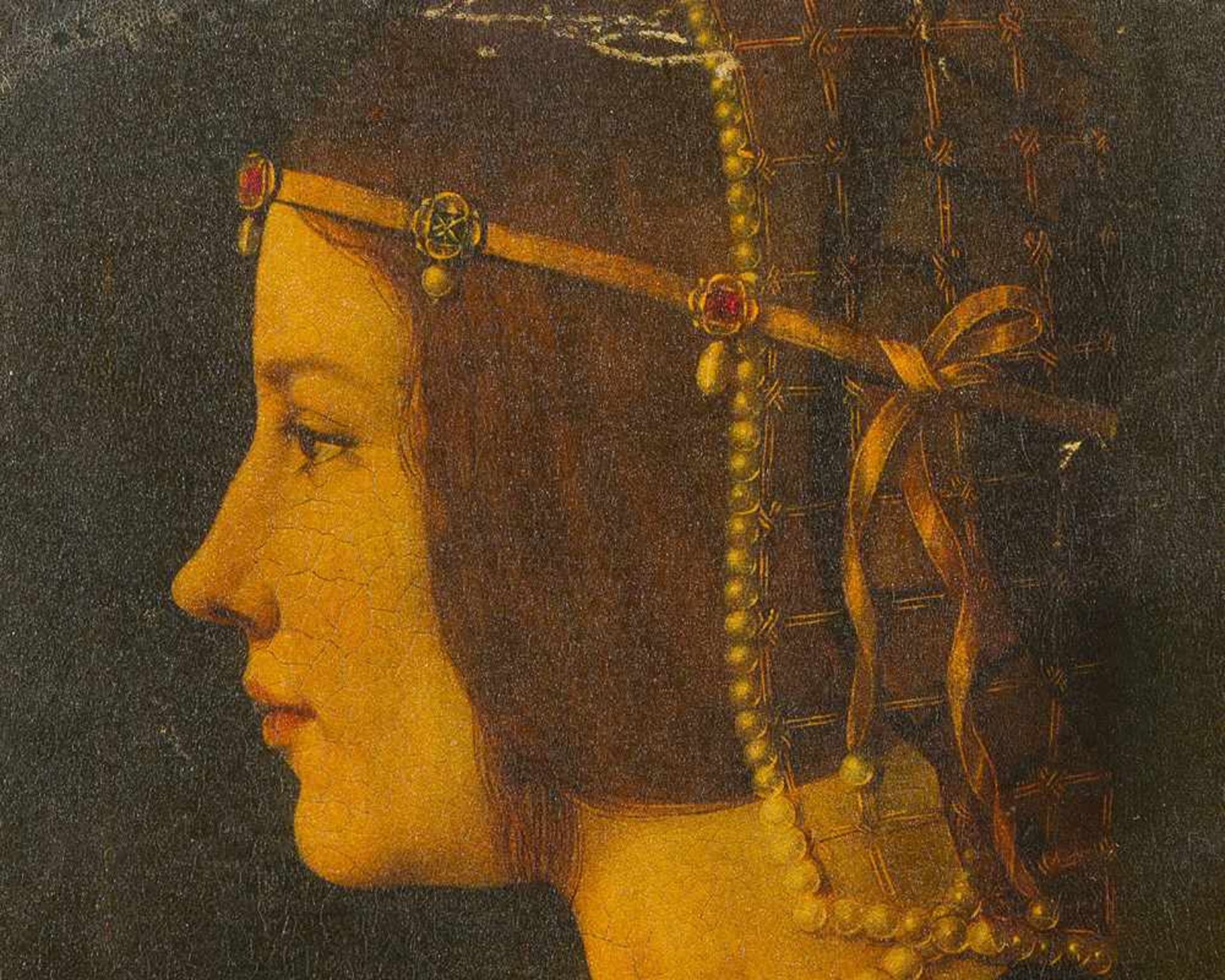 Ambrogio de Predis ( 1455- 1508) – manner, Portrait of Beatrice d’Este (1475-1497) with draped hair, - Bild 3 aus 3