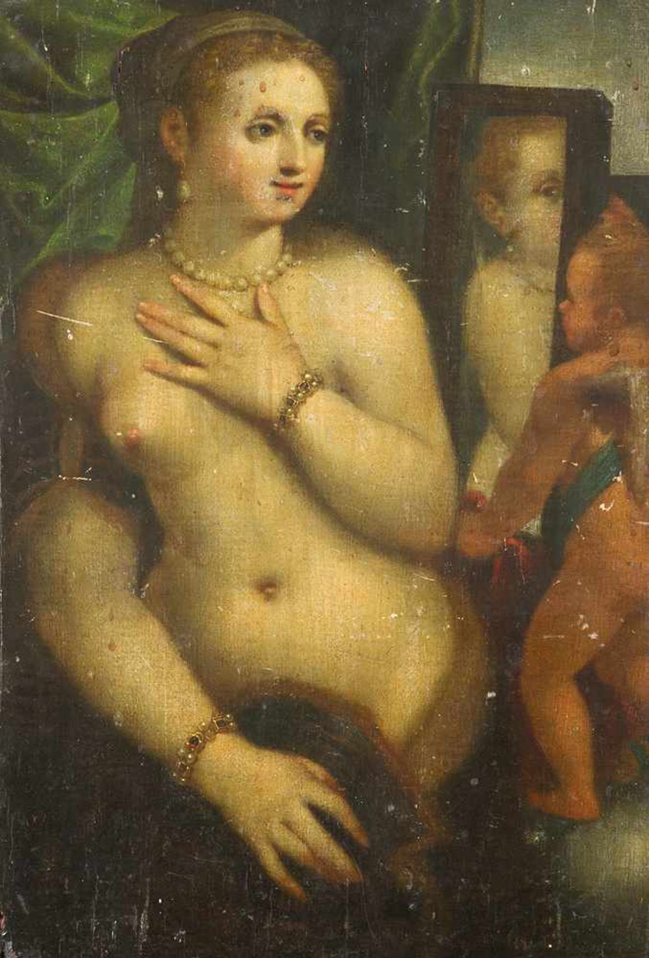 Giacomo Palma il Giovane (1548–1628)-attributed, Venus with Mirror and angel in front of a green - Bild 2 aus 3