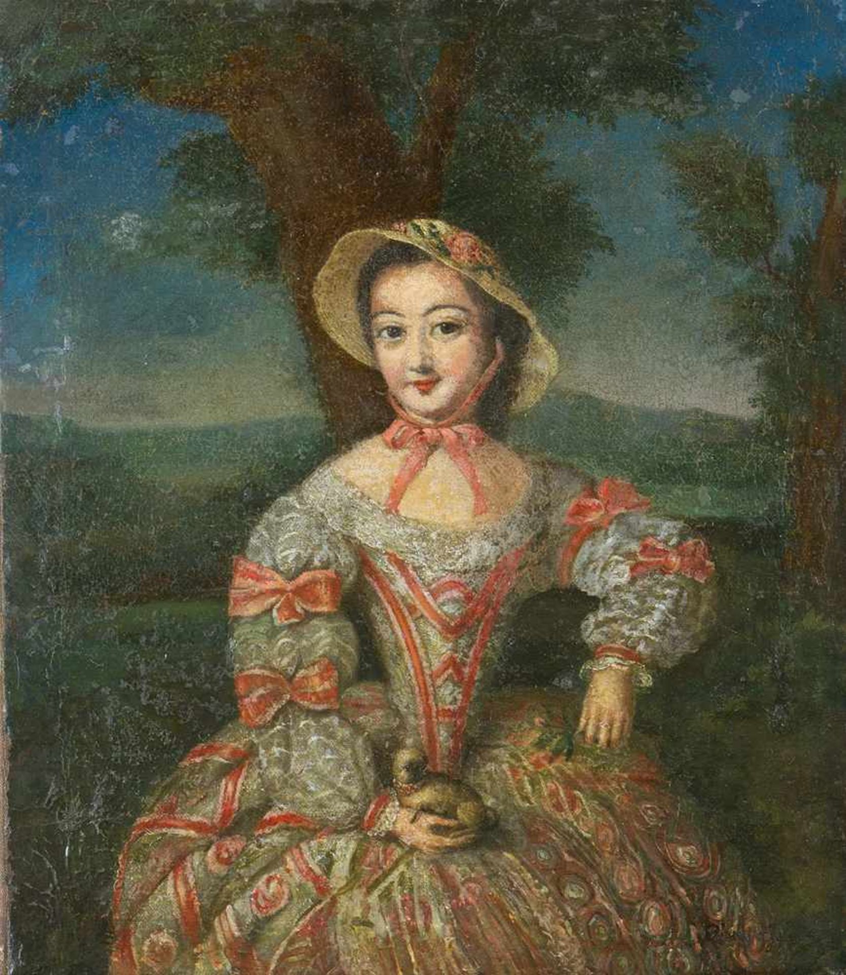 French artist 18th Century, Elegant lady with dog in landscape; oil on canvas.51x44cm- - -24.00 % - Bild 2 aus 3