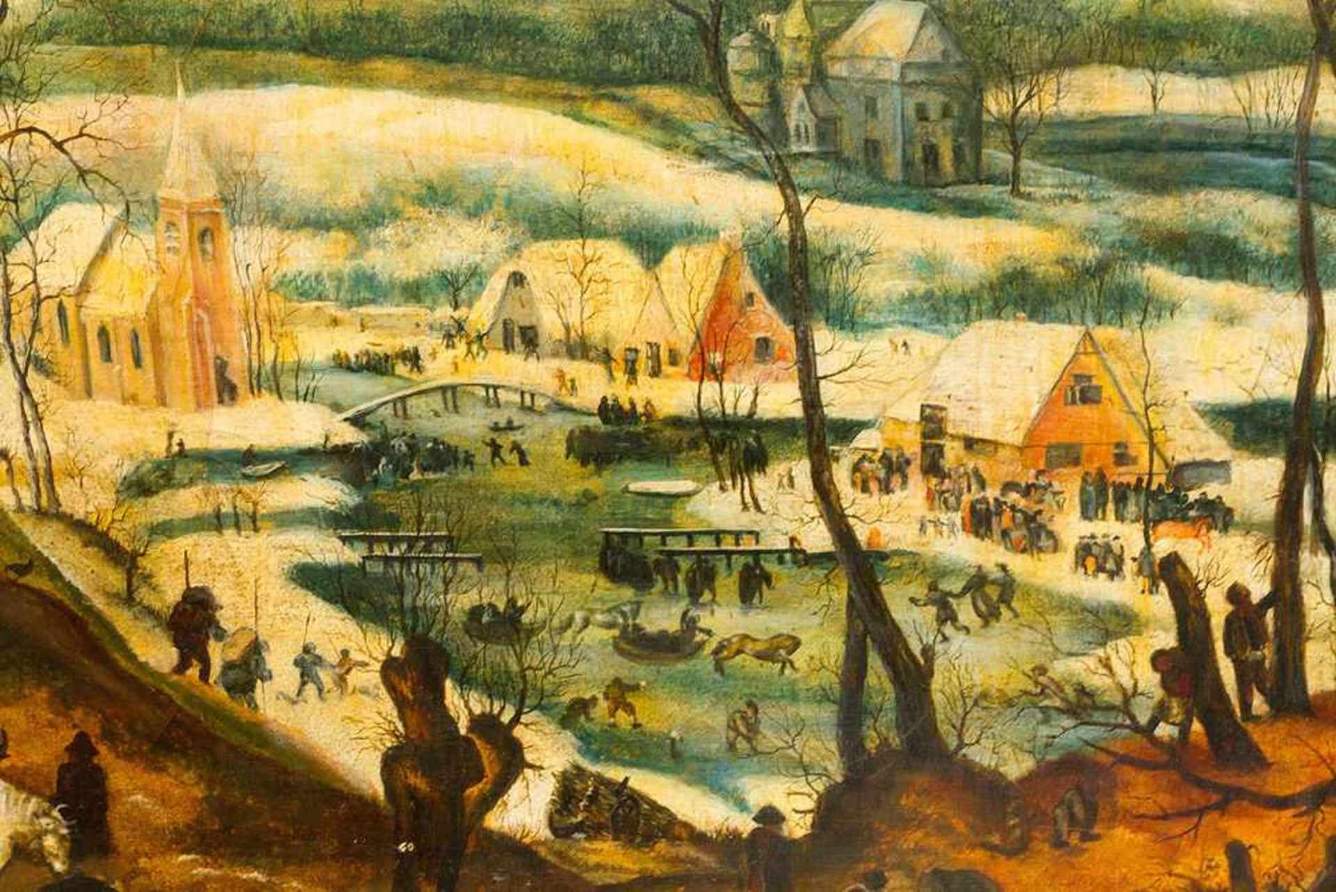 Pieter Brueghel the Younger (1564-1638)-manner, Farmer with cattle in winter by a village; oil on - Bild 3 aus 3