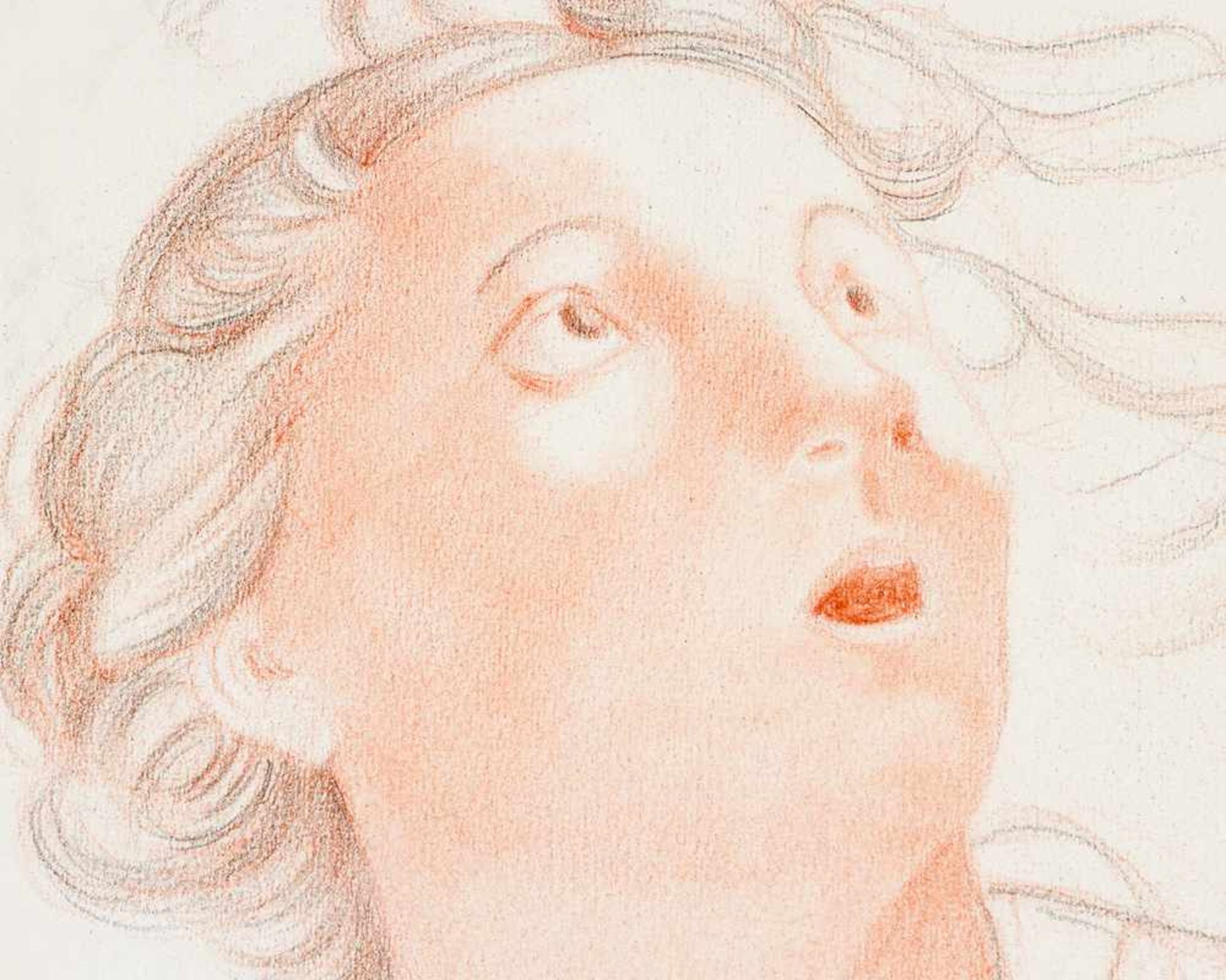 French artist 18th Century, Portrait of a girl, black and red chalk on paper, laid down on paper, in - Bild 3 aus 3