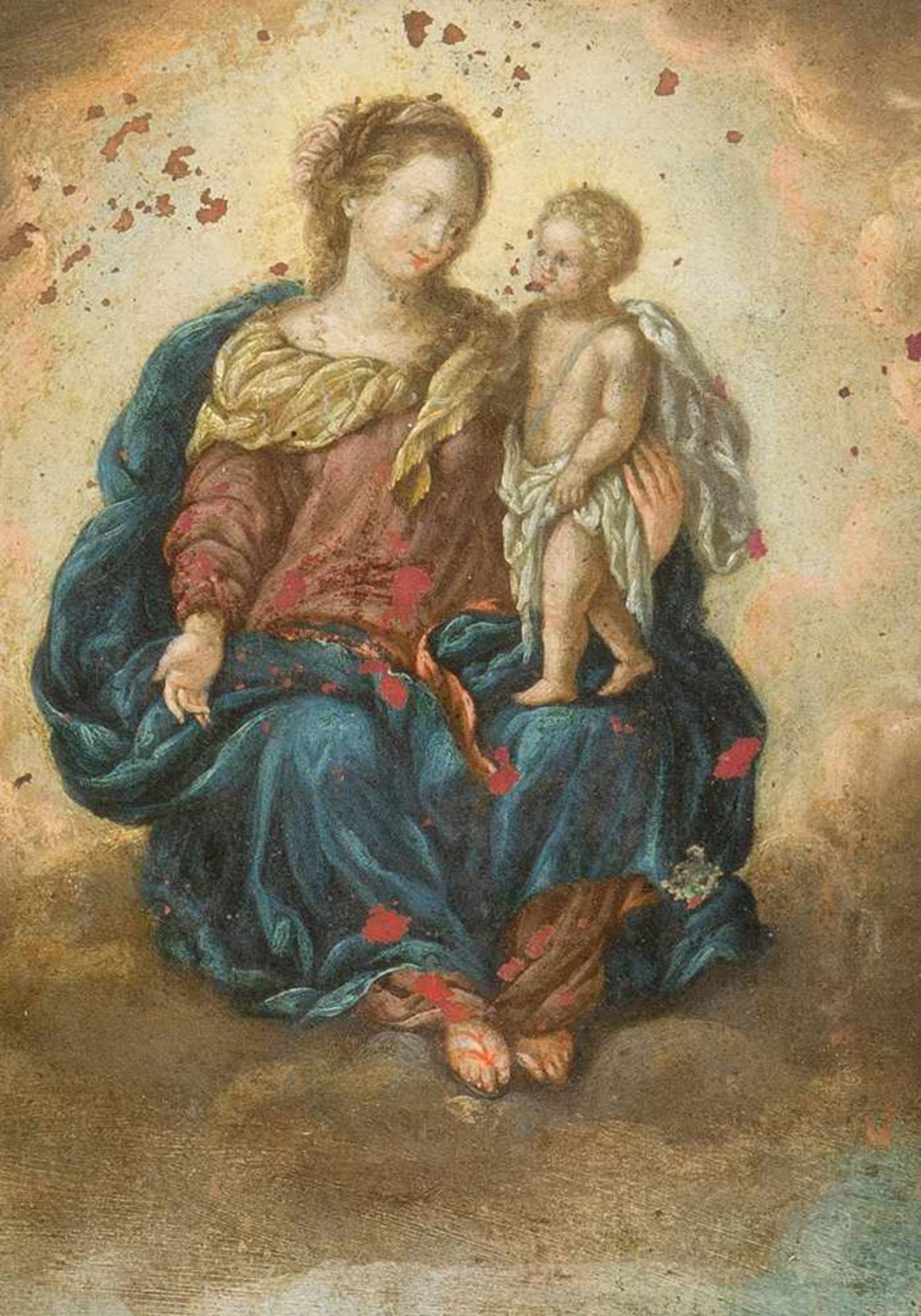 School of Prague around 1700, Maria with child in the sky, oil on copper. 27 x 18 cm- - -24.00 % - Bild 3 aus 3