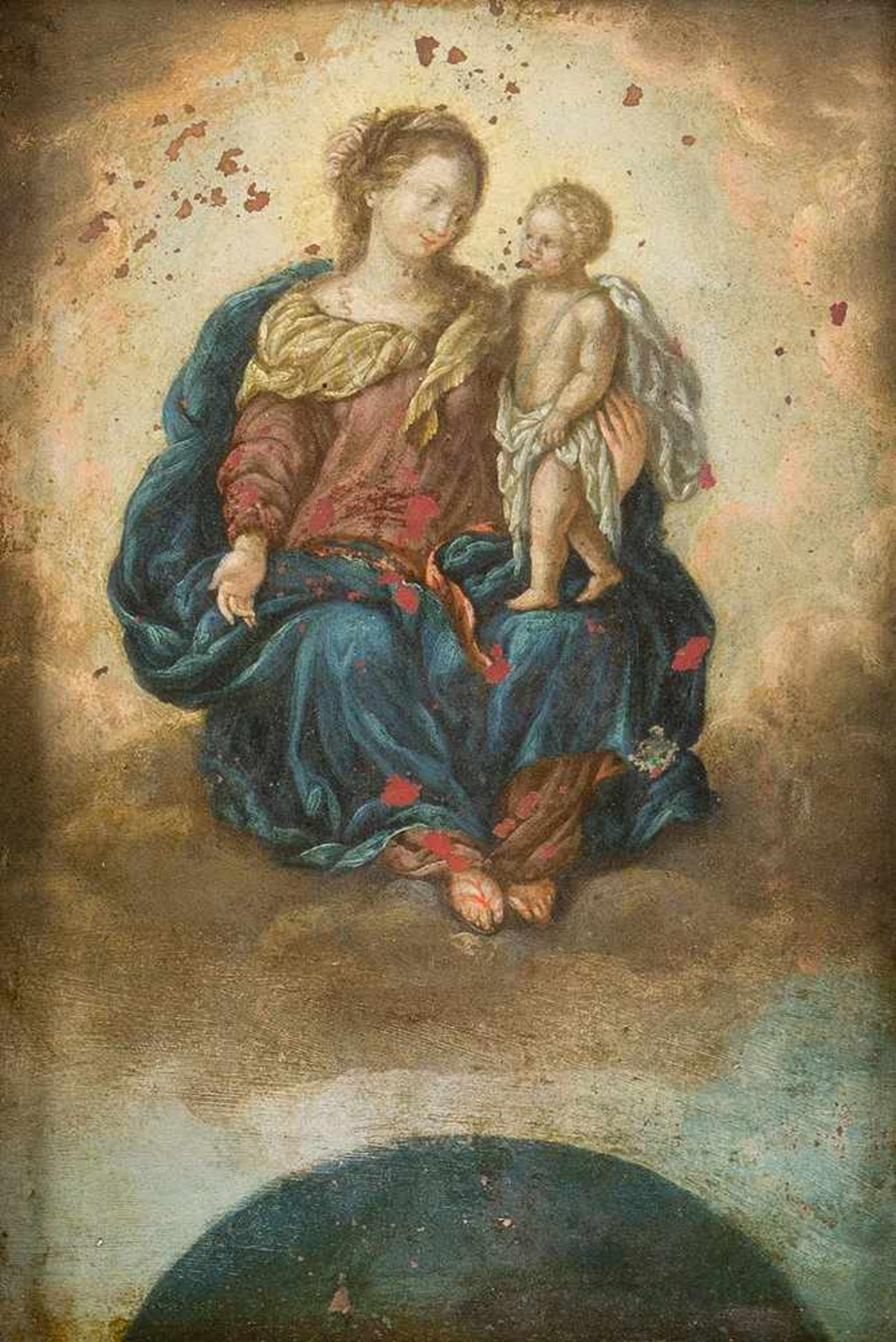 School of Prague around 1700, Maria with child in the sky, oil on copper. 27 x 18 cm- - -24.00 % - Bild 2 aus 3