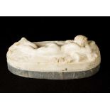 Roman Sculptor 18th Century, Sleeping Bacchus, finely sculpted in white marble, on grey marble base,