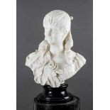 Italian Sculptor 19th Century, Portrait bust of a smiling girl under transparent veil in folded