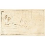 Artist 20. Century,lying woman on the reverse landscape, watercolour on paper , described and