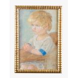 Monogrammist around 1910, Portrait of a boy with apple; pastel on paper, monogrammed bottom right