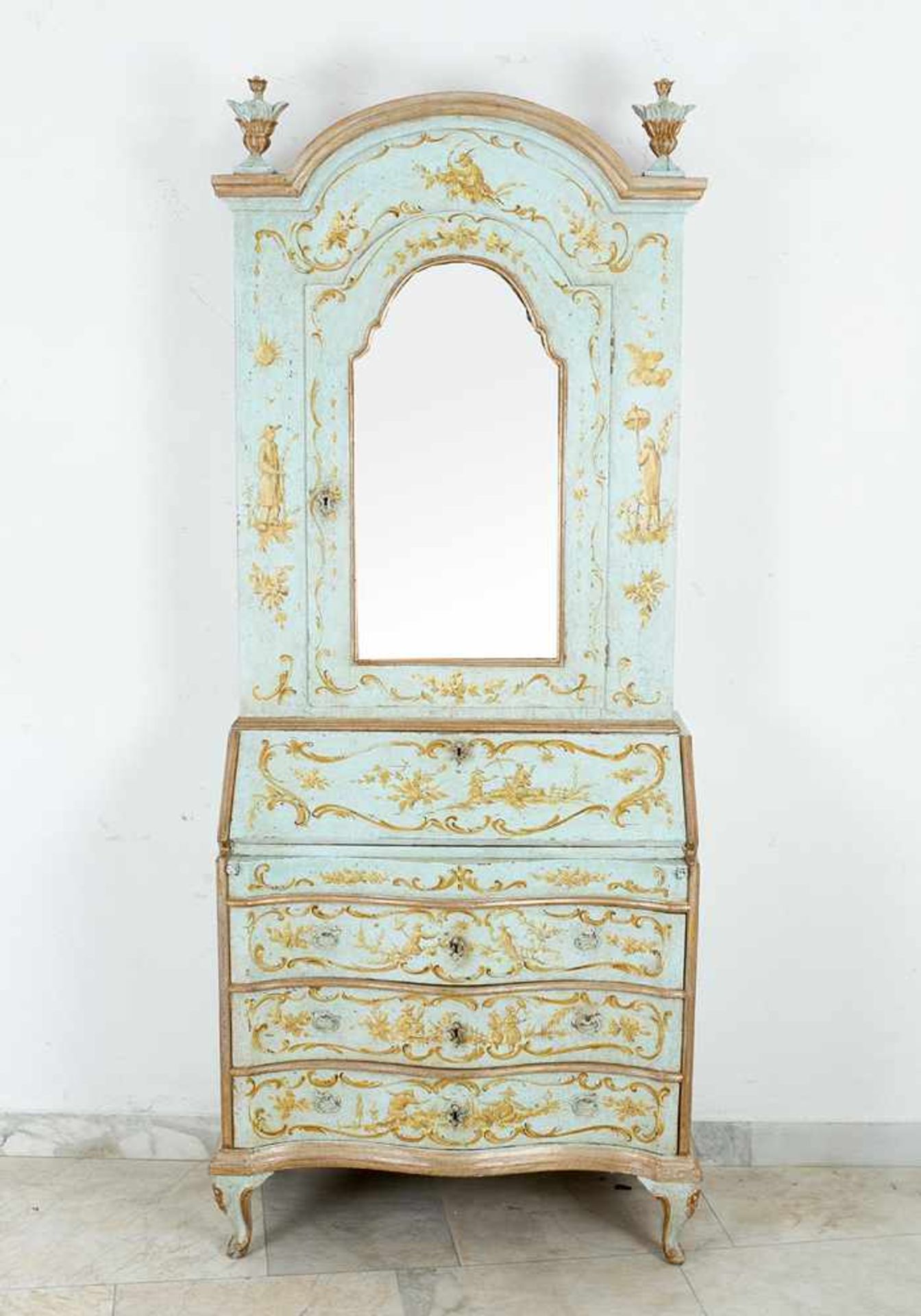 Venetian Bureau Cabinet, a commode on four curved feet, with three drawers, S-shaped front, the