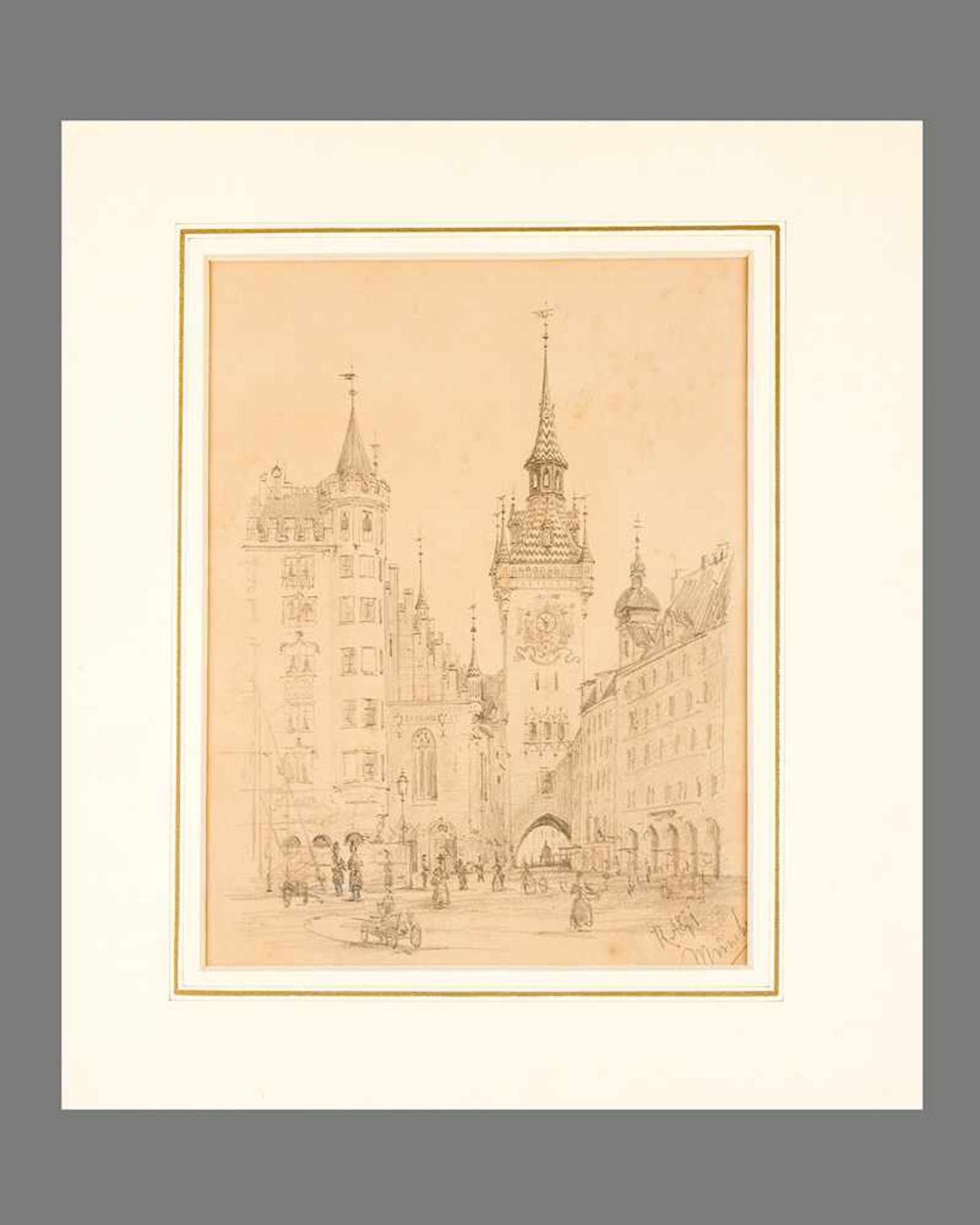 Rudolf Ritter von Alt (1812-1905), Old Town Hall Munich; pencil on paper; signed bottom right and