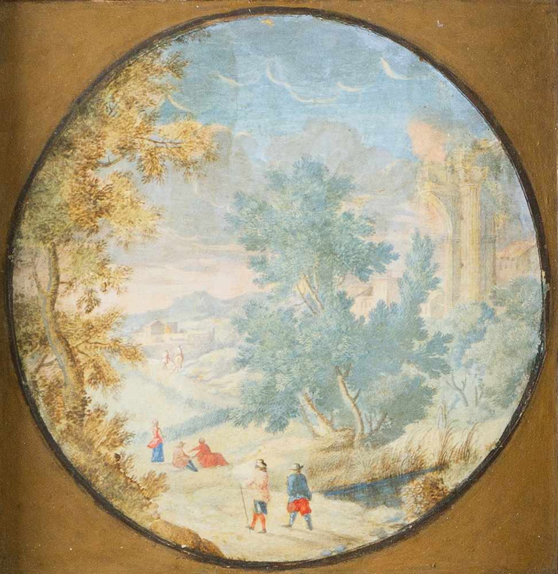 Abraham Rademaker (1676-1735)-attributed, Pair of watercolours on paper, with travellers in - Bild 2 aus 3