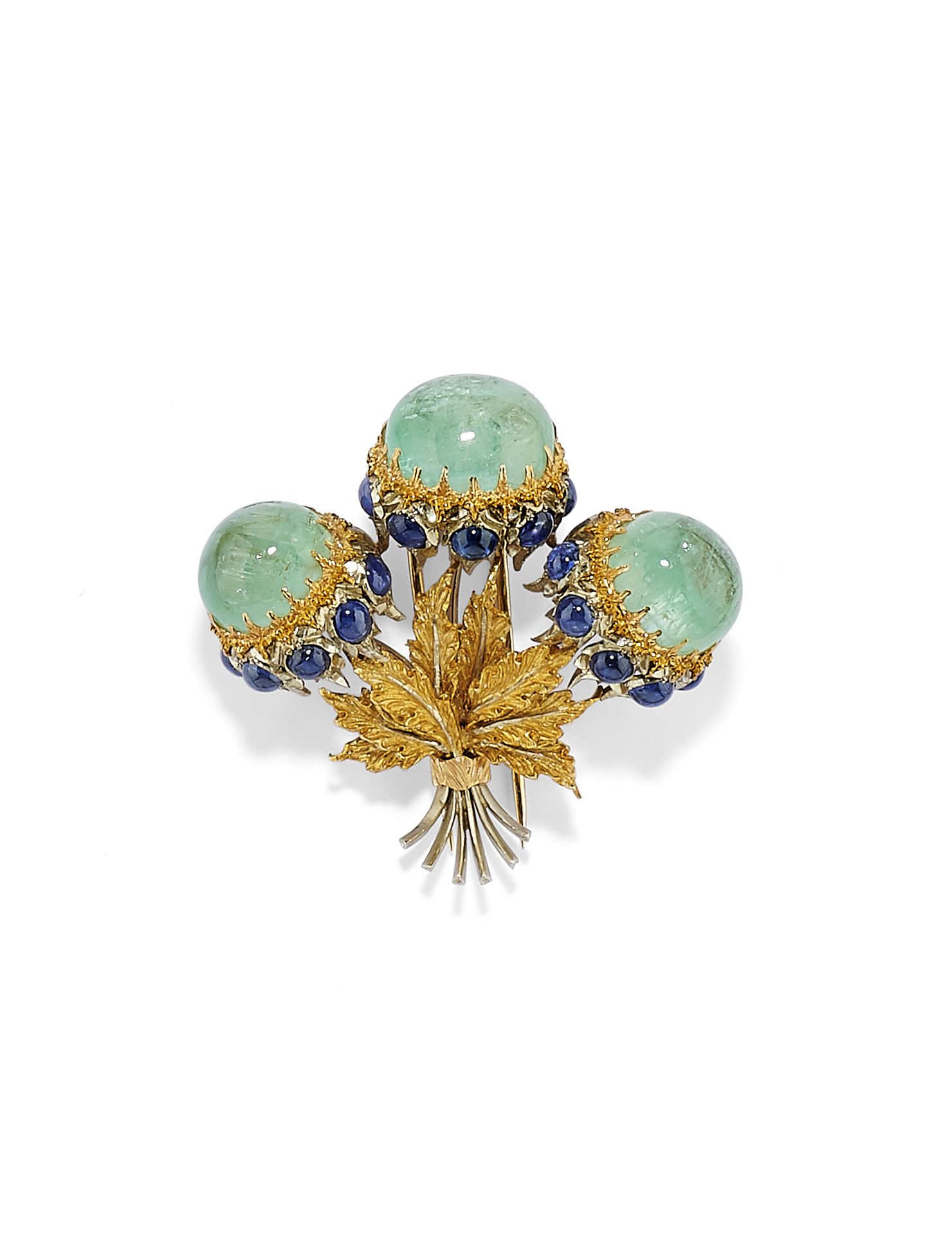 BROCHE EN OR, ÉMERAUDES ET SAPHIRS,SIGNÉE BUCCELLATI