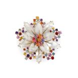 BROCHE EN OR, NACRE ET SAPHIRS MULTICOLORES, SIGNÈE VITA