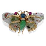 BROCHE, PIERRE DURE, PIERRES DE COULEUR ET DIAMANTS